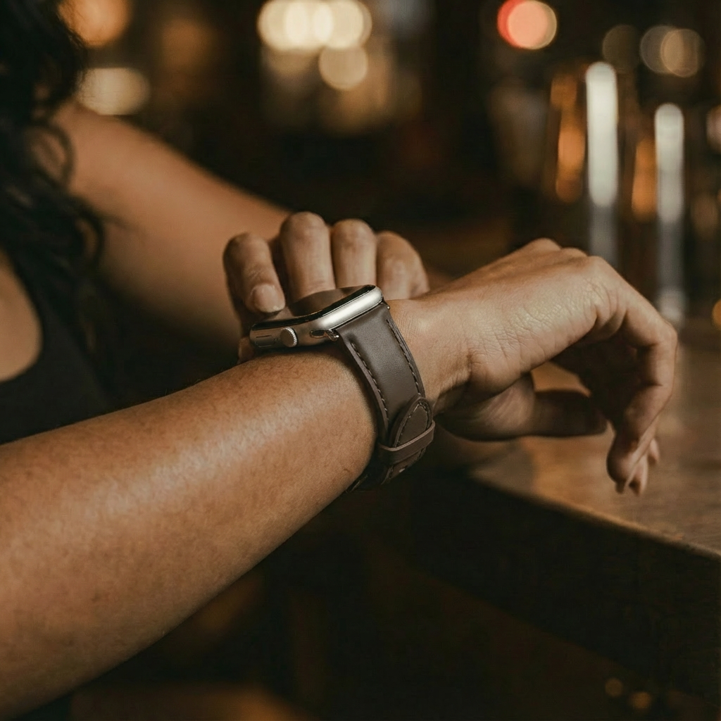 Apple Watch slimfit leren band (donkerbruin)