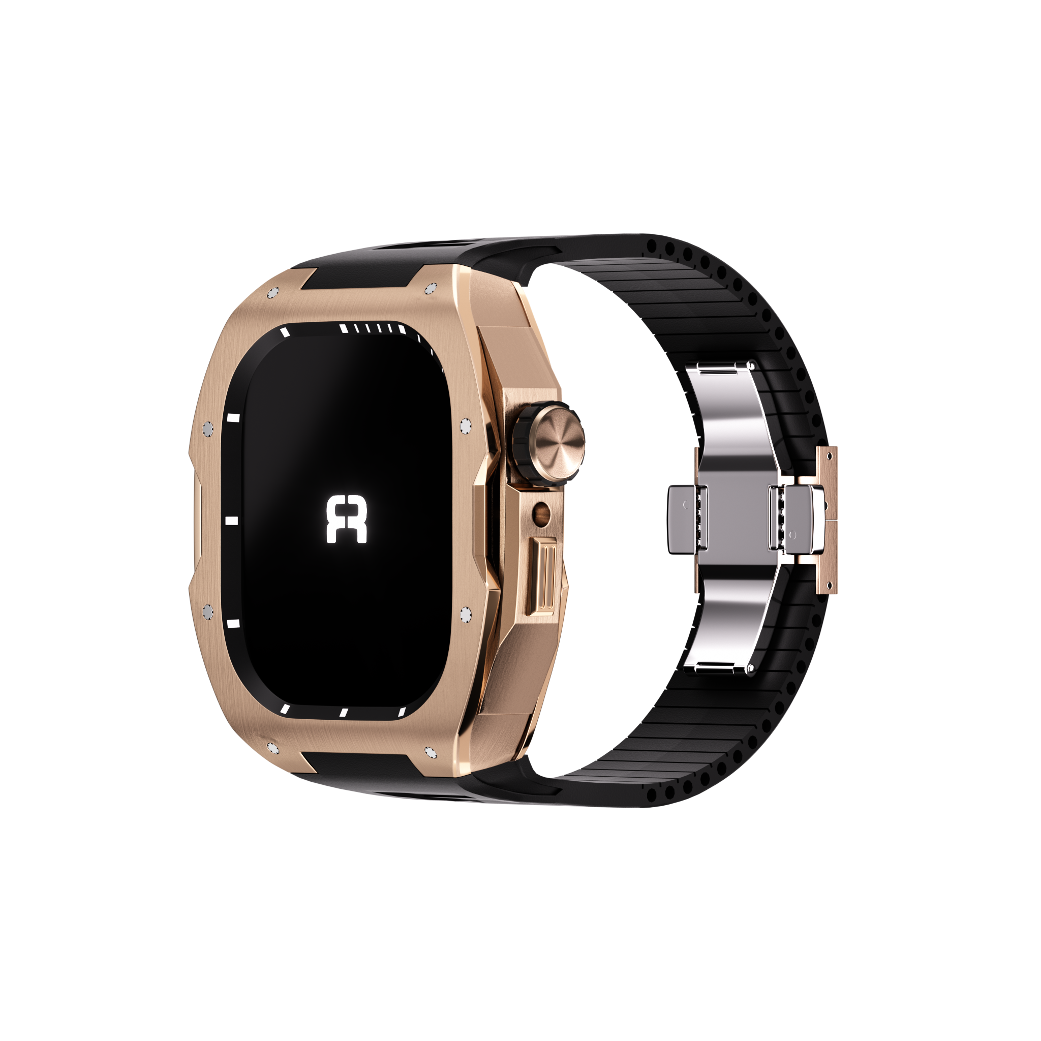 Reqior Apple Watch 45mm case met rubberen band (roségoud)