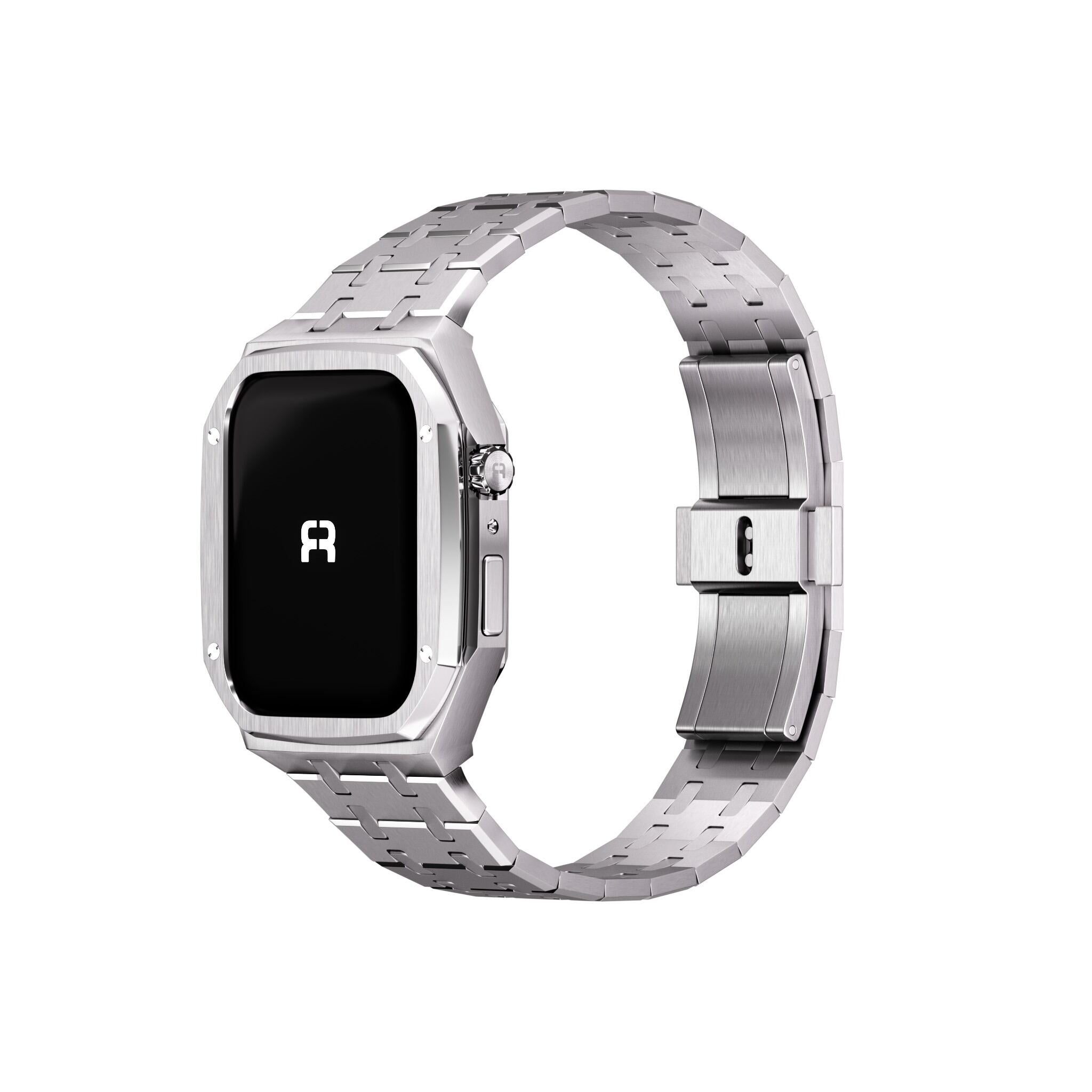 Reqior Apple Watch 45mm Kast met Stalen Band (Zilver)