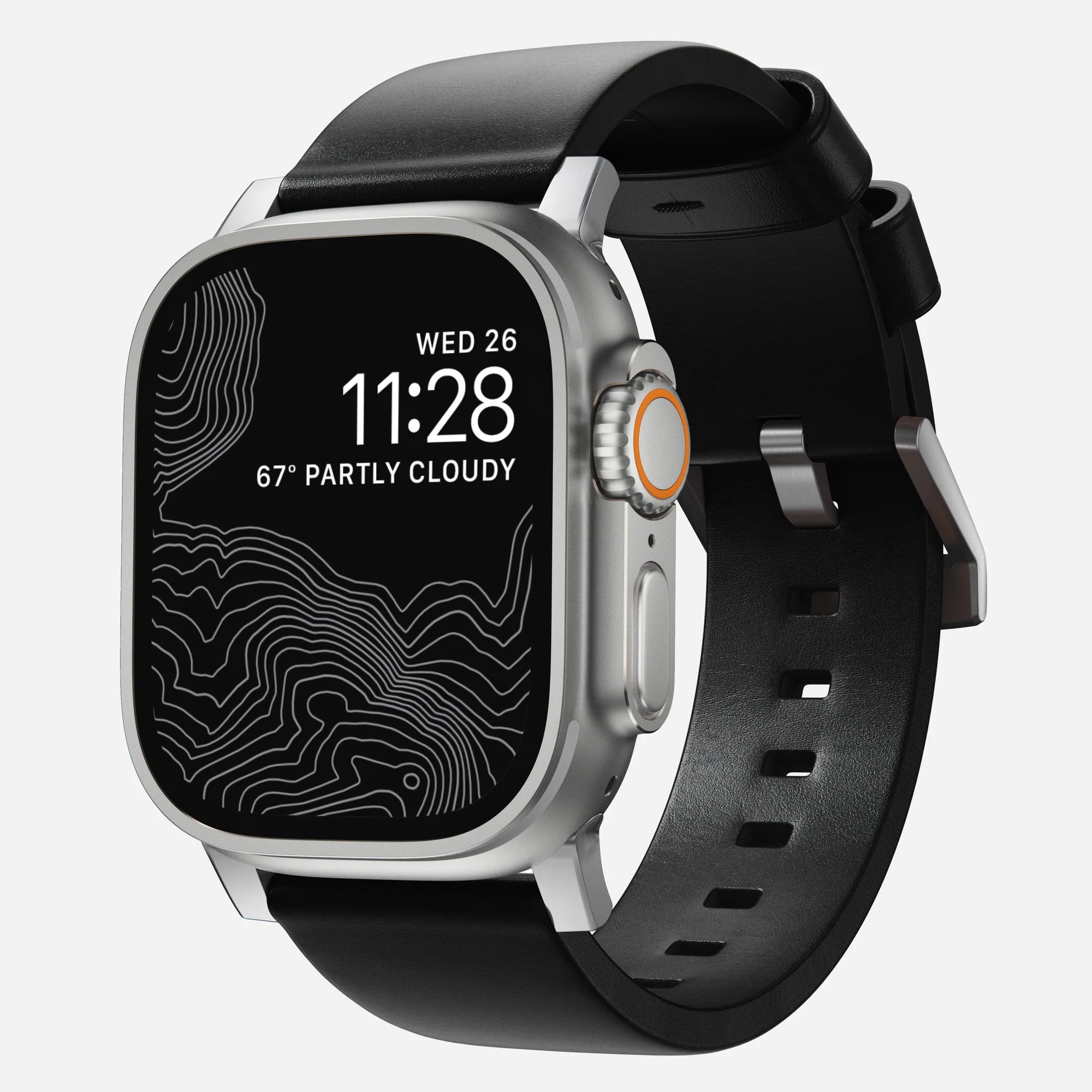 Nomad Modern Apple Watch leren bandje (zwart/zilver)