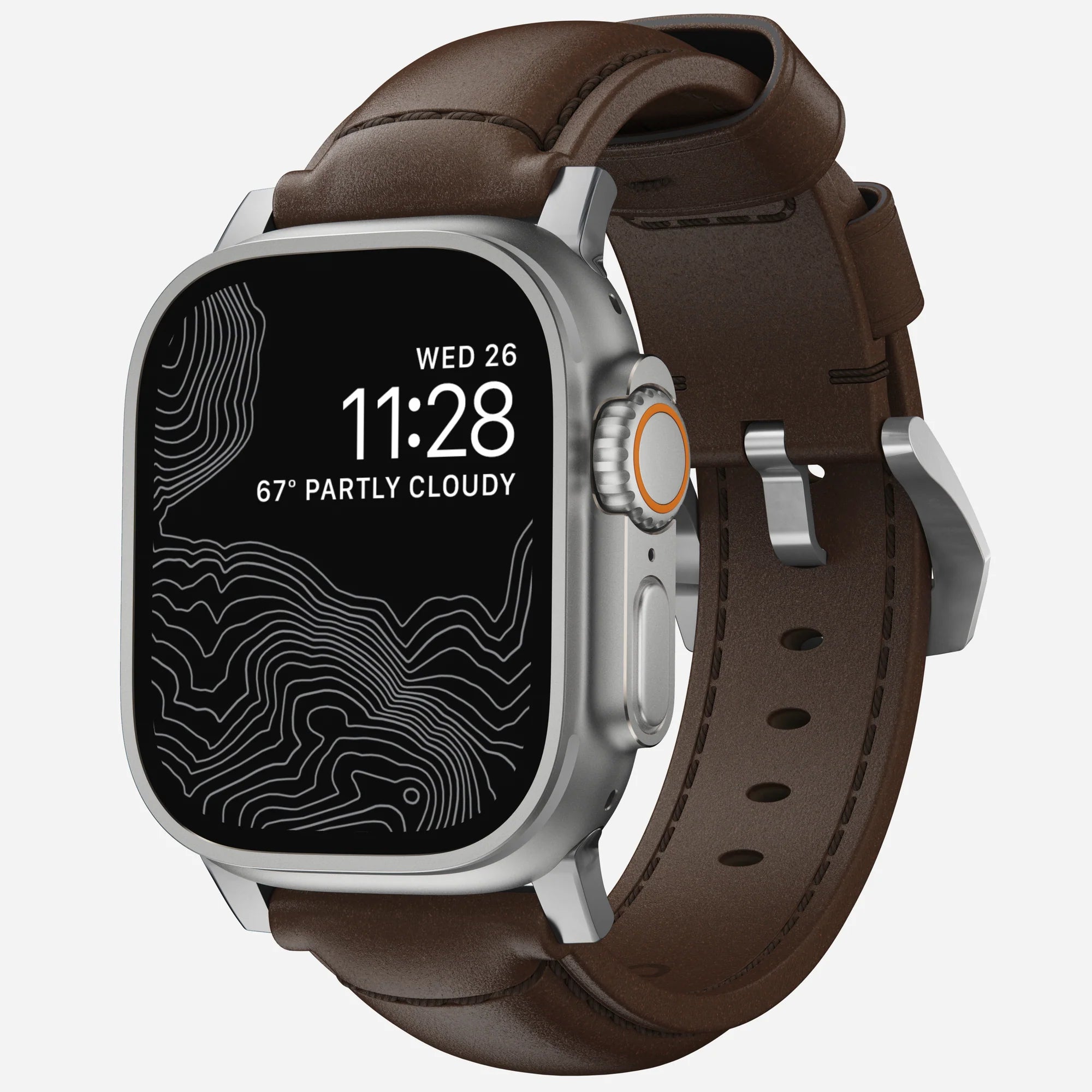 Nomad Traditional Apple Watch leren bandje (bruin/zilver)