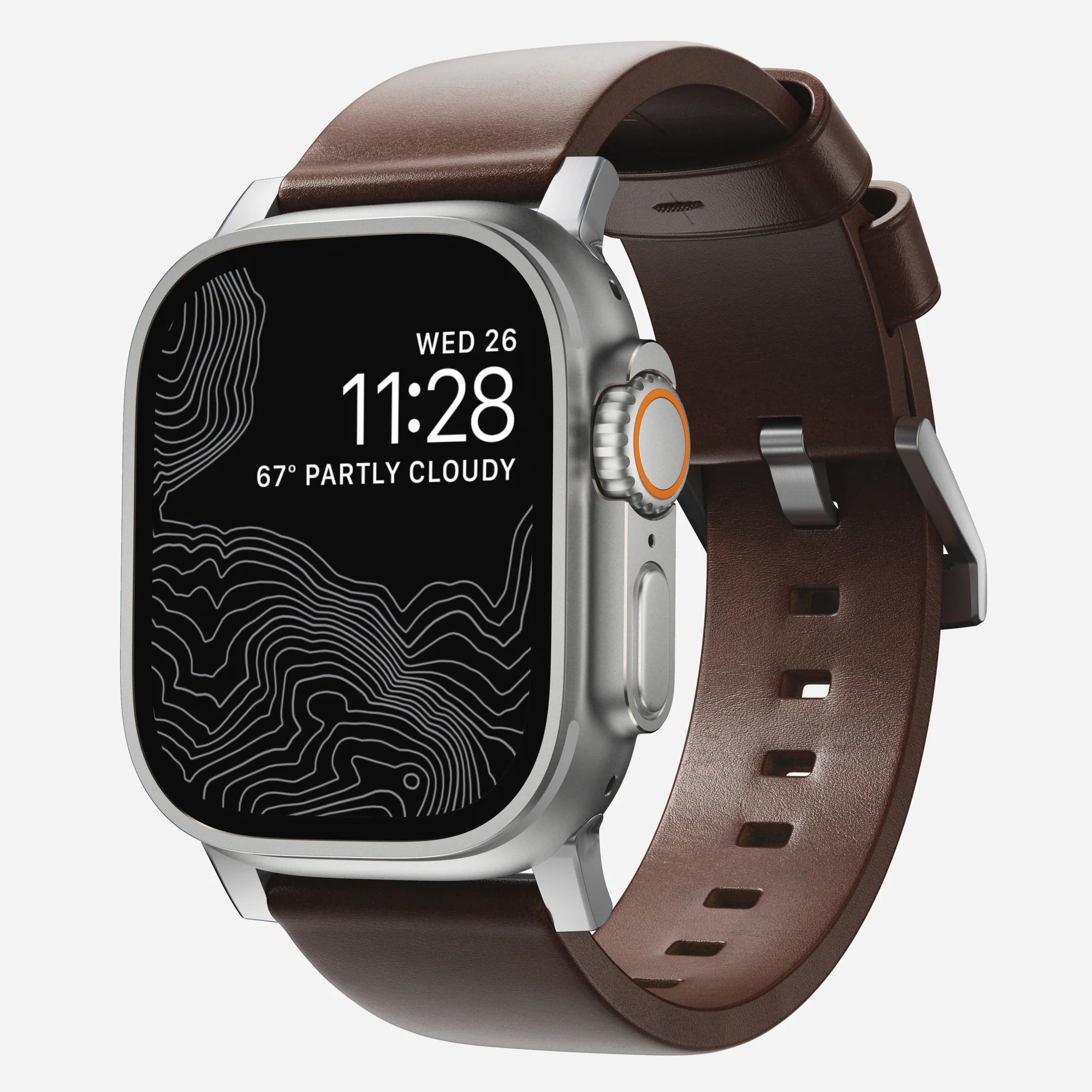 Nomad Modern Apple Watch leren bandje (bruin/zilver)