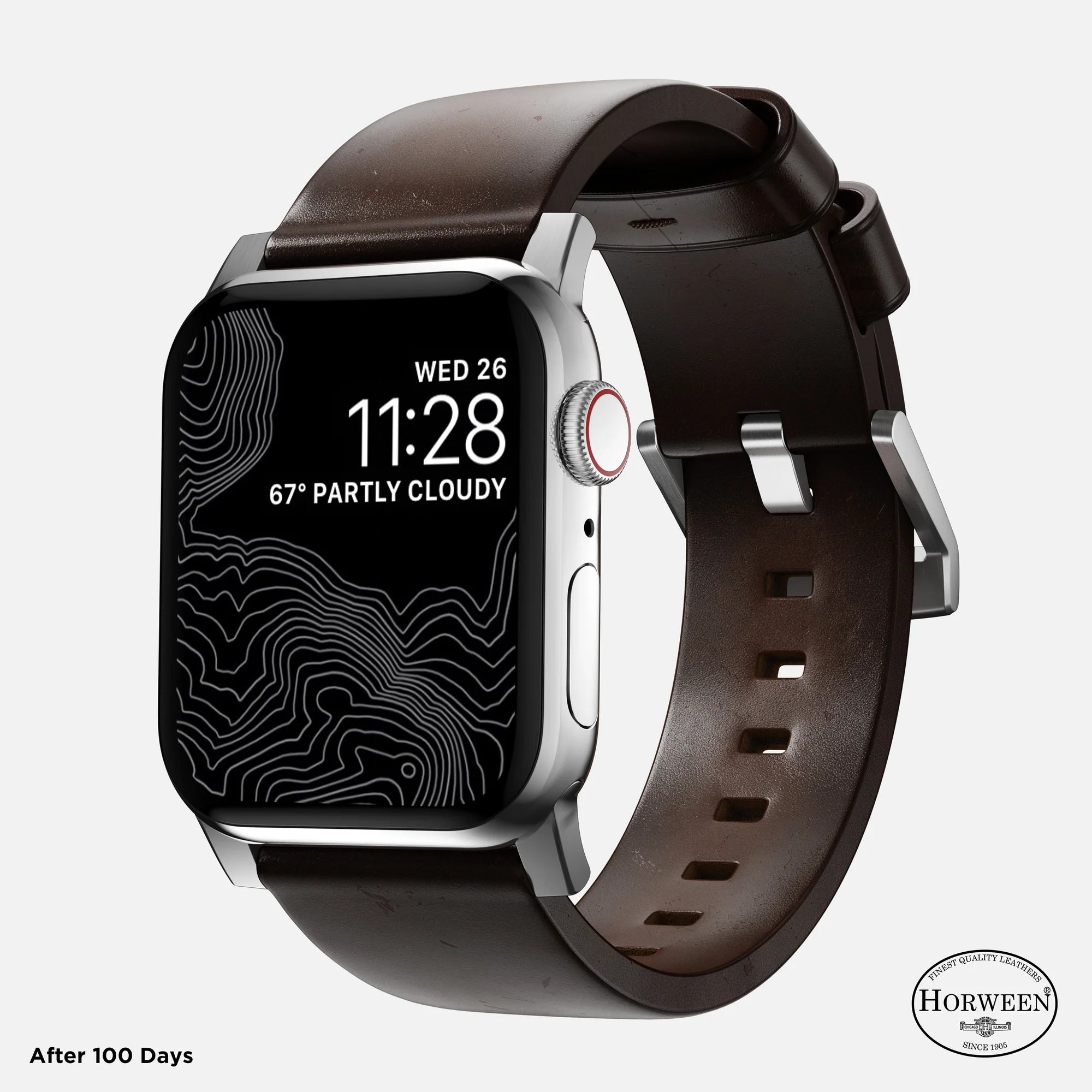 Nomad Modern Apple Watch leren bandje (bruin/zilver)