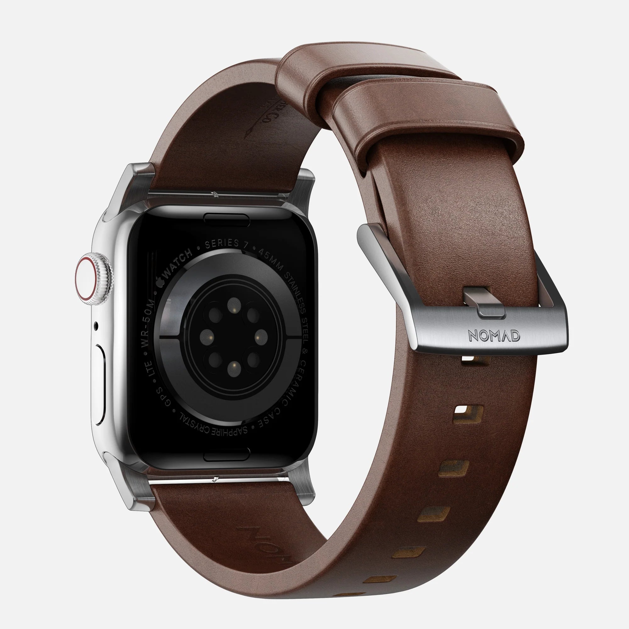 Nomad Modern Apple Watch leren bandje (bruin/zilver)
