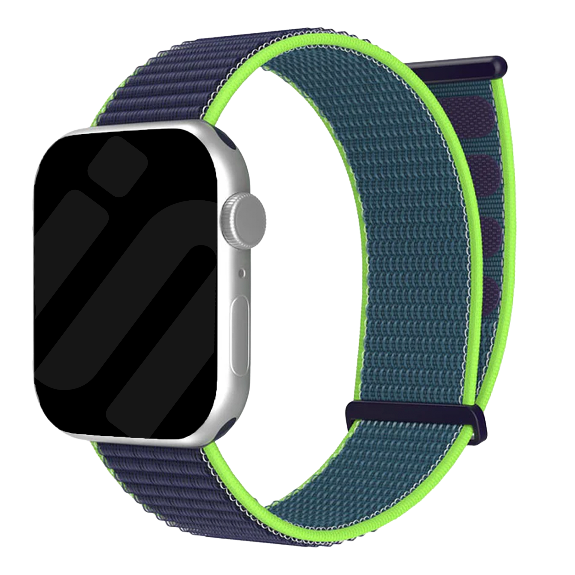 Apple Watch nylon loop bandje (donkerblauw/lime)