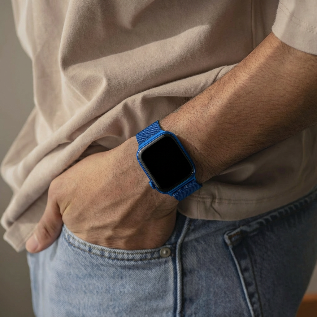 Bandz Apple Watch Milanese loop band (blauw)