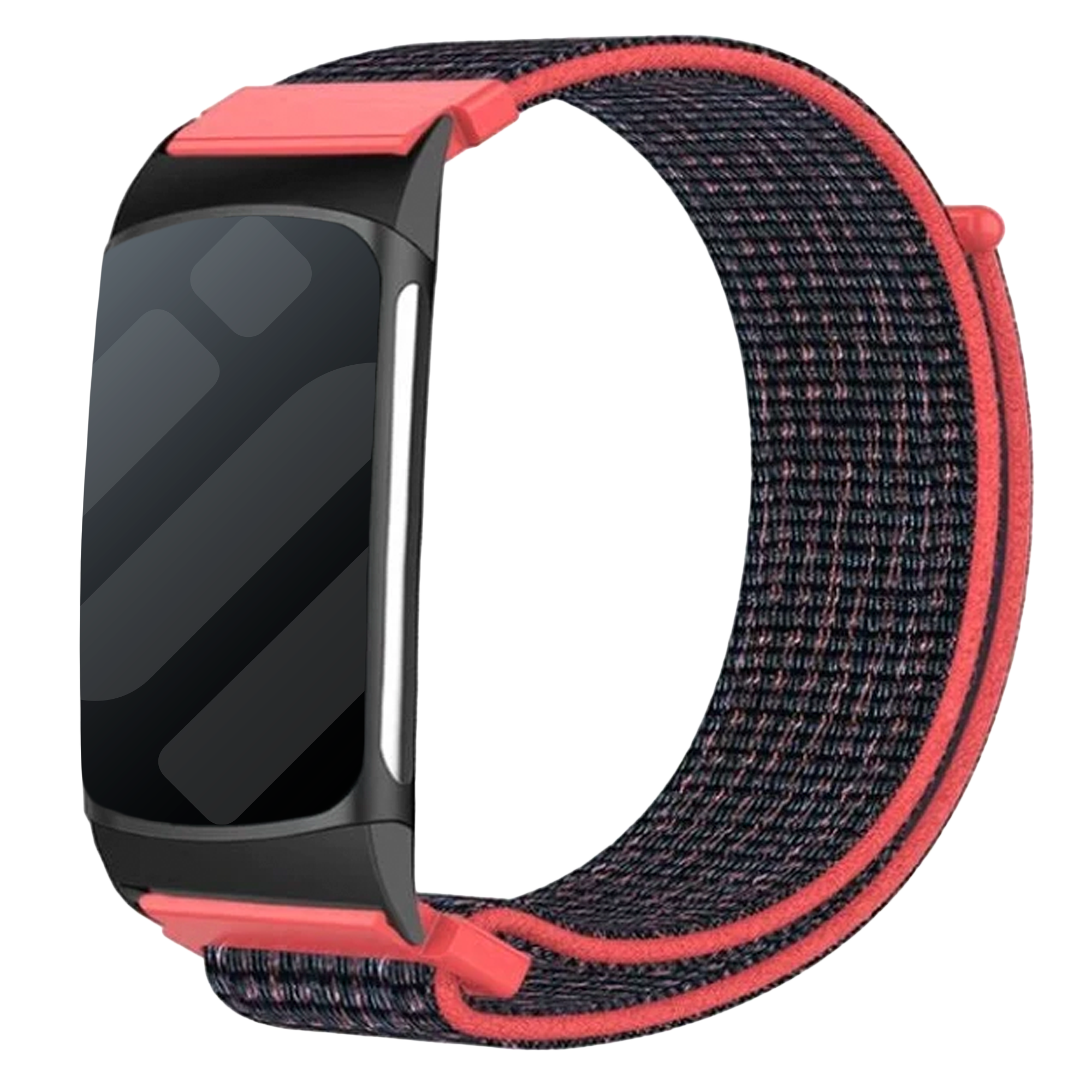 Fitbit Charge 6 nylon bandje (koraal/zwart)
