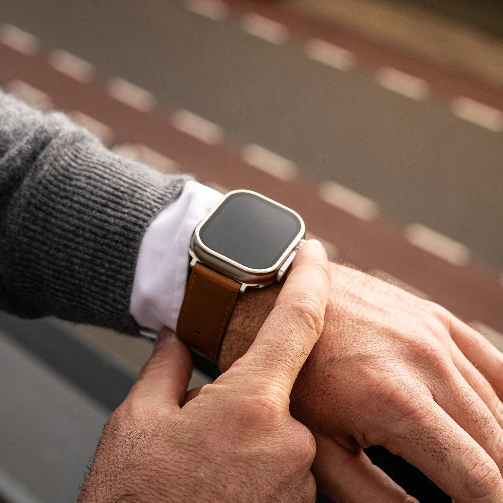 Bandz Apple Watch lederen band 'Classic' (lichtbruin)