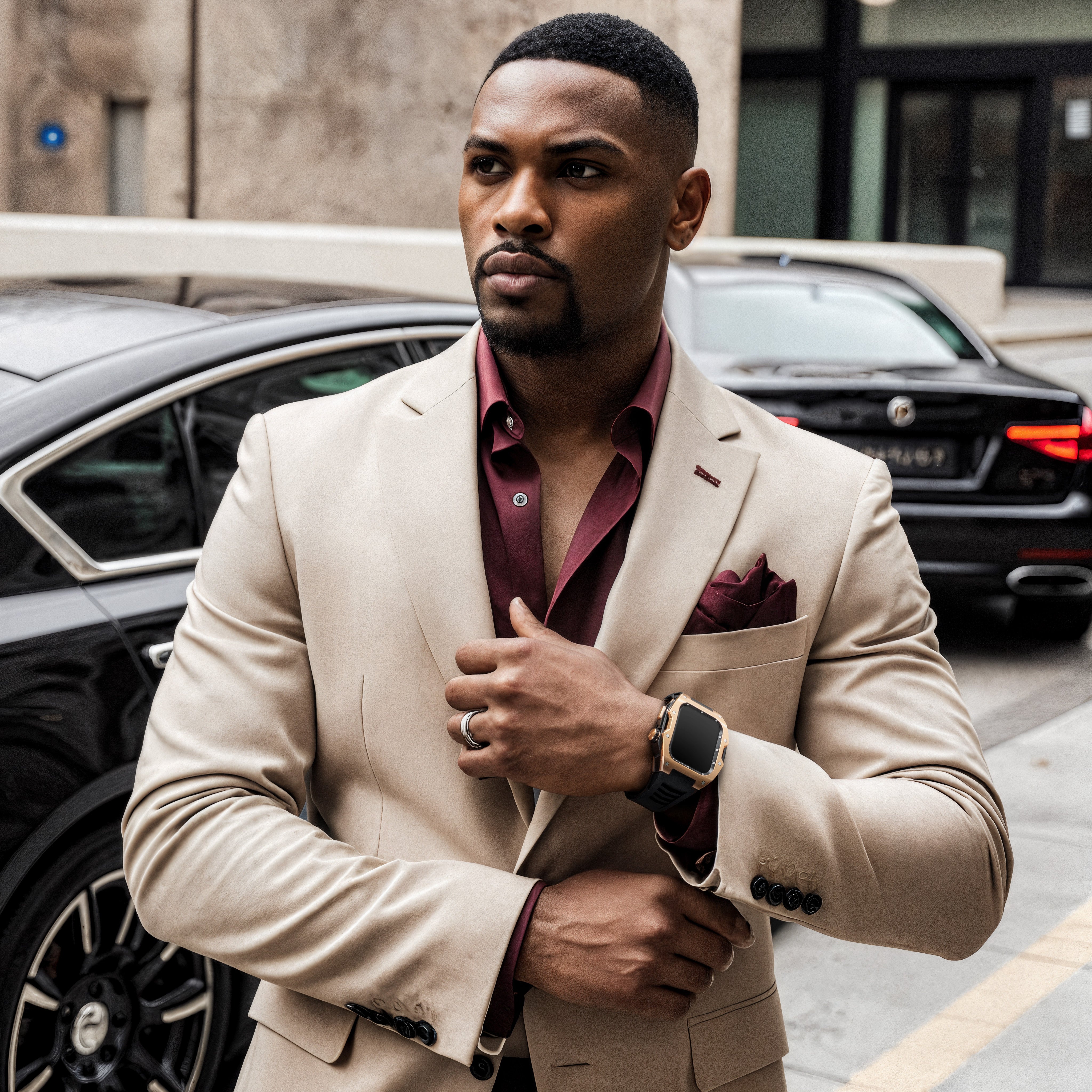 Reqior Apple Watch 45mm Case with Rubber Strap (Rose Gold/Black)