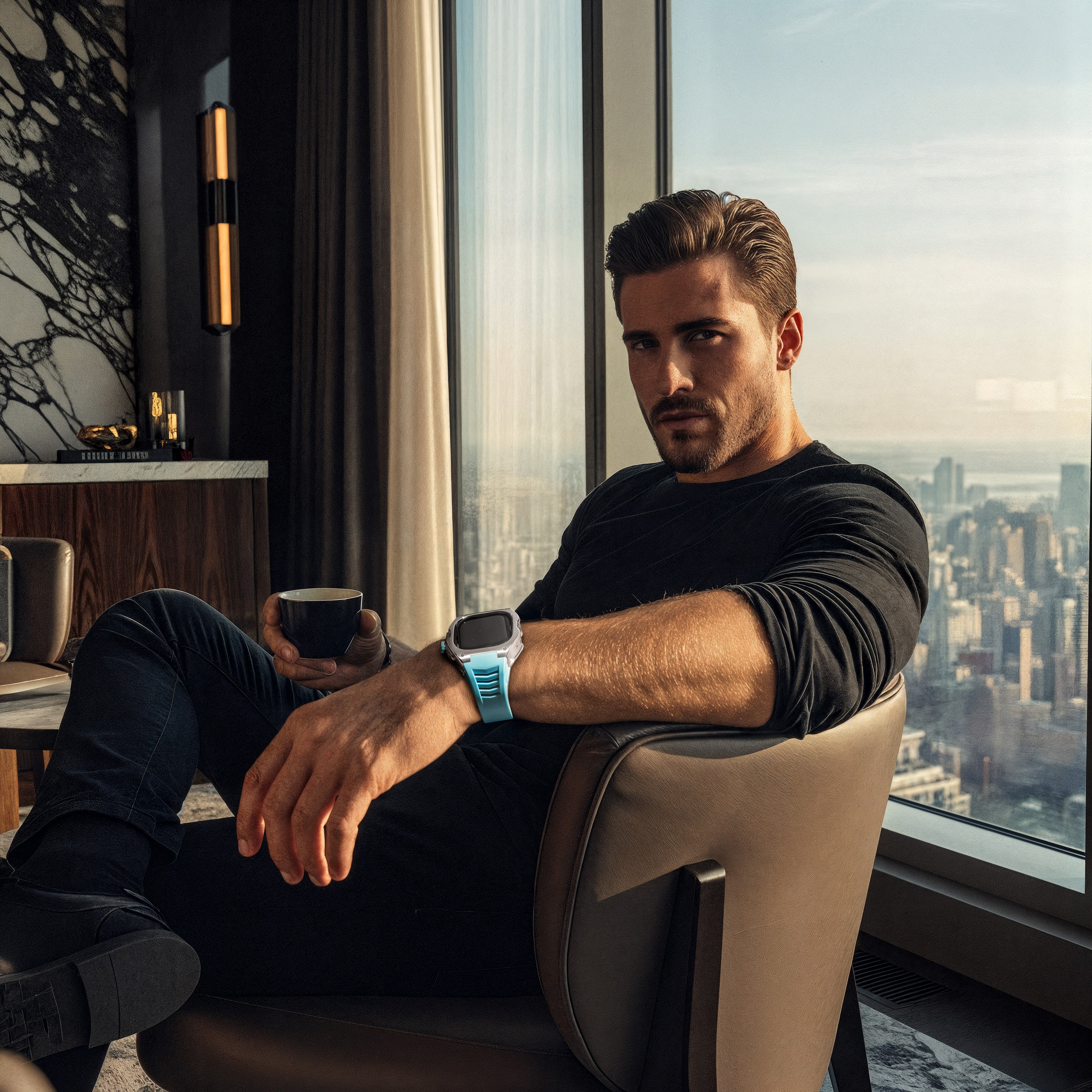 Reqior Apple Watch Ultra Case with Rubber Strap (Blue)