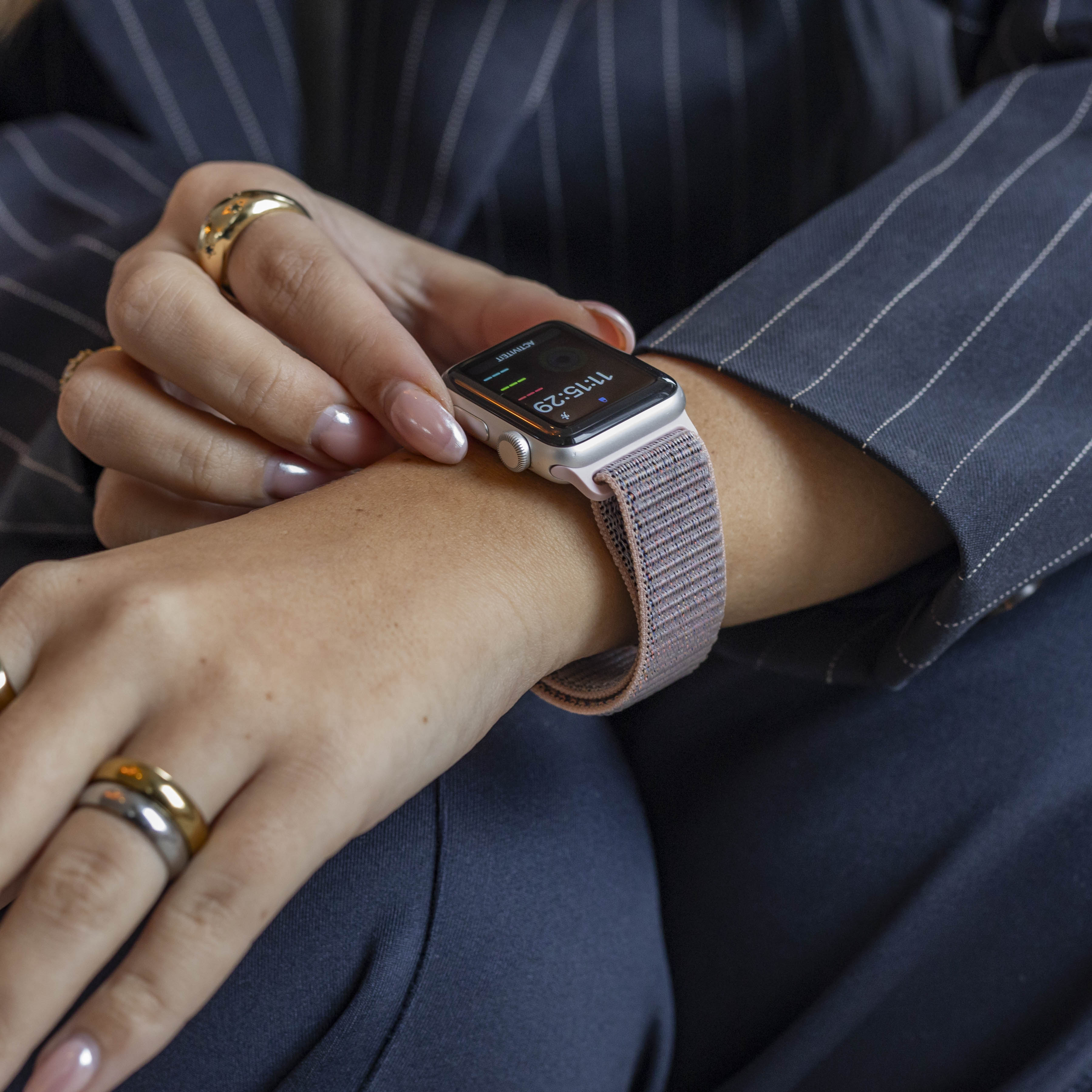 Bandz Apple Watch nylon band 'Classic' met P-buckle (pink sand)