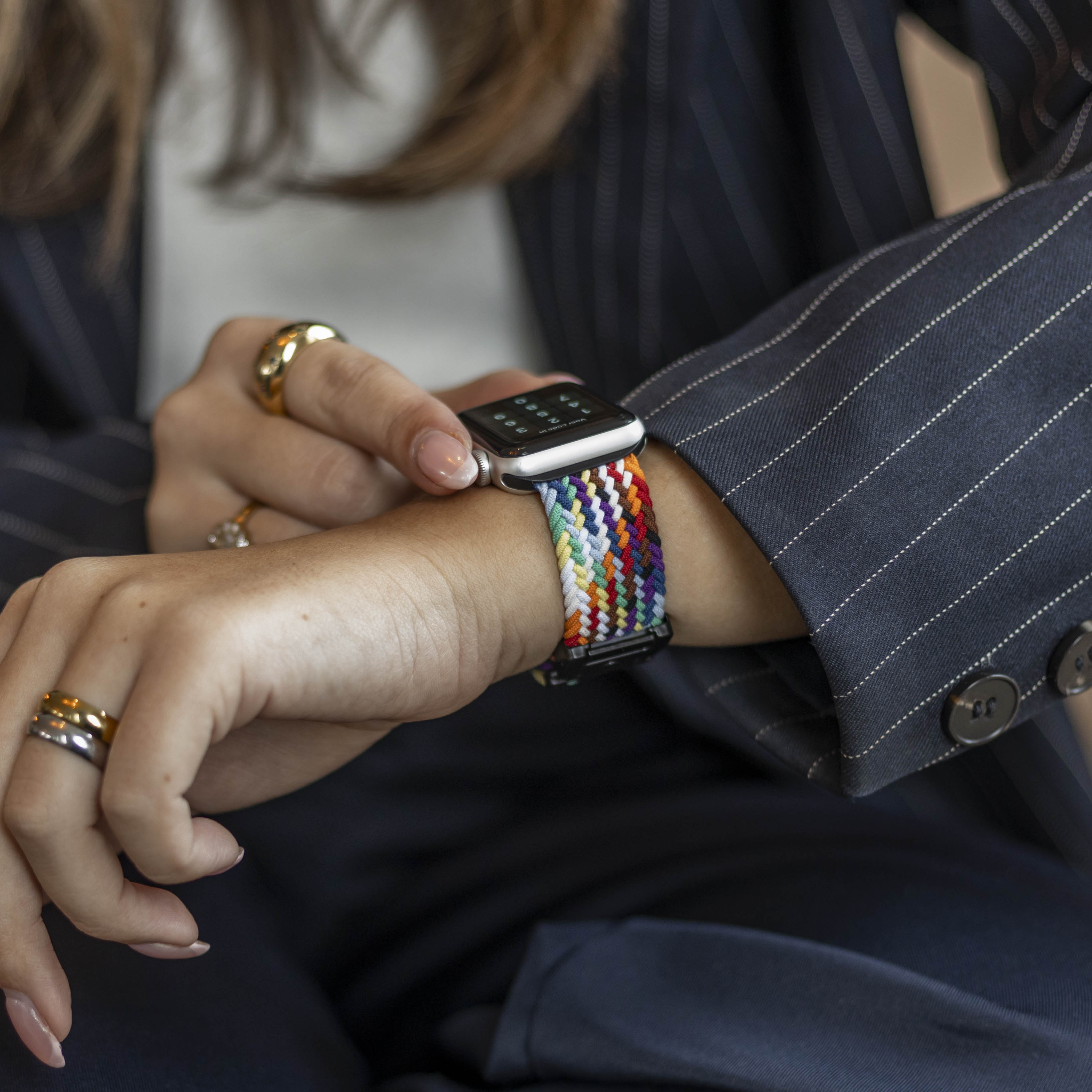 Bandz Apple Watch gevlochten nylon band met P-buckle (regenboog)