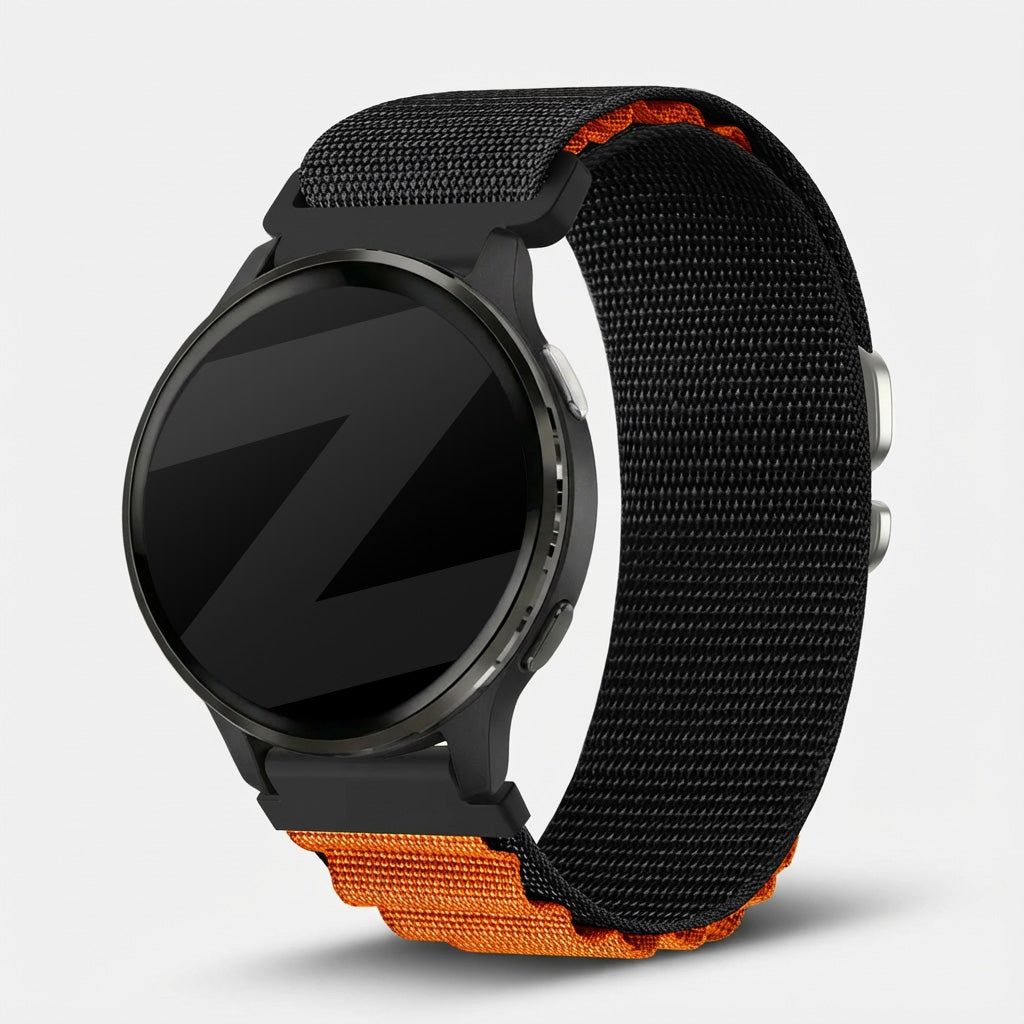 Bandz Garmin Vivoactive 5 Alpine nylon band (zwart/oranje)