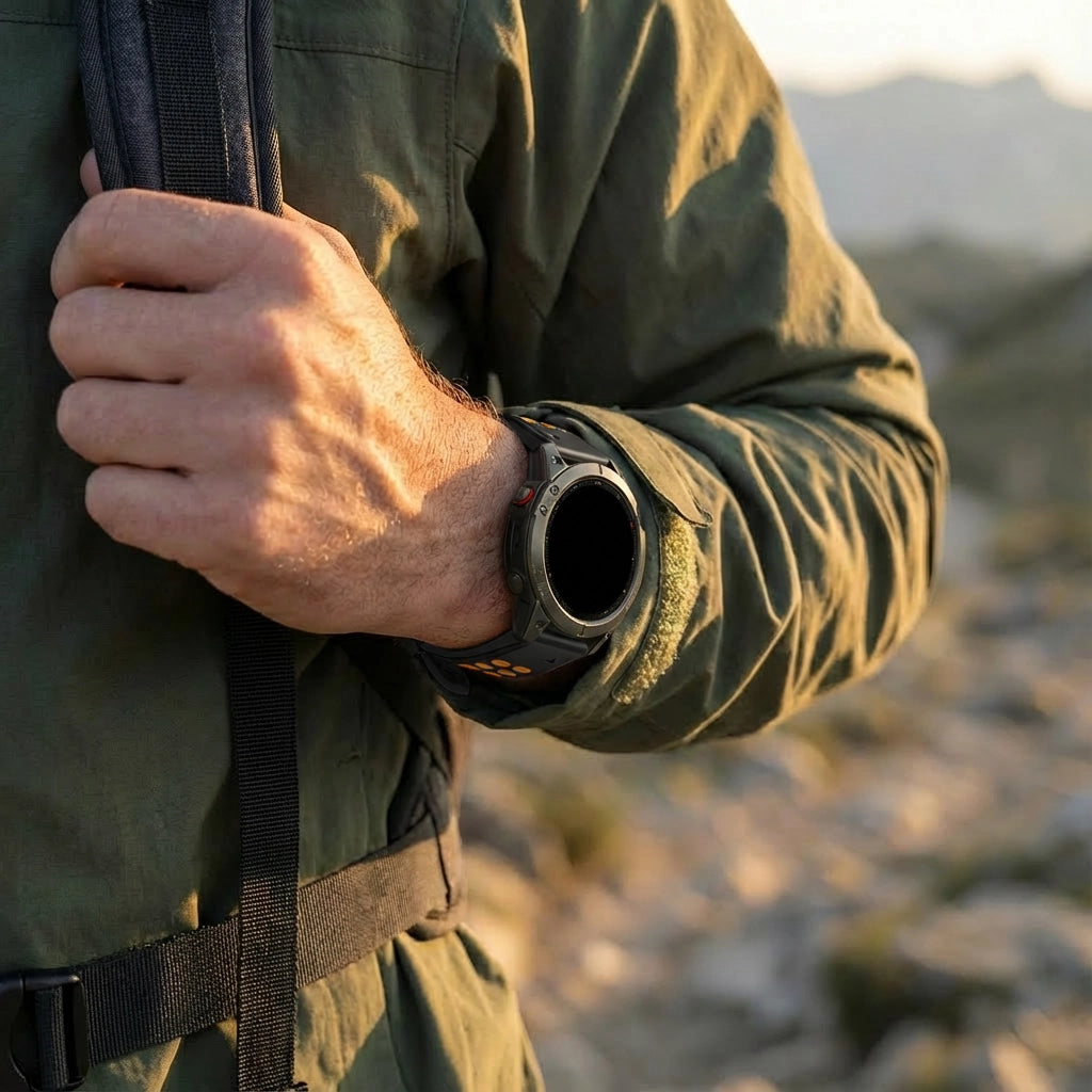 Bandz Garmin Quatix 5 / 6 / 7 Buckled Sport Strap (Black/Orange)