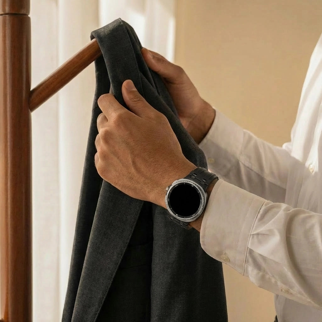 Samsung Galaxy Watch 8 Classic solide lederen band (zwart)