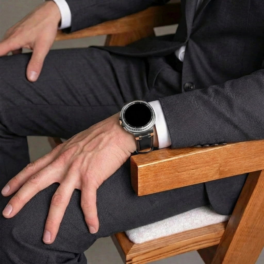 Samsung Galaxy Watch 8 Classic solide lederen band (zwart)