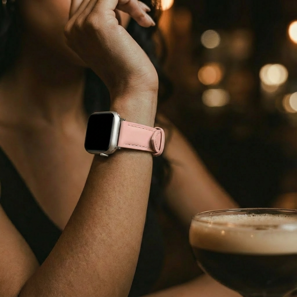 Apple Watch slimfit leren band (roze)