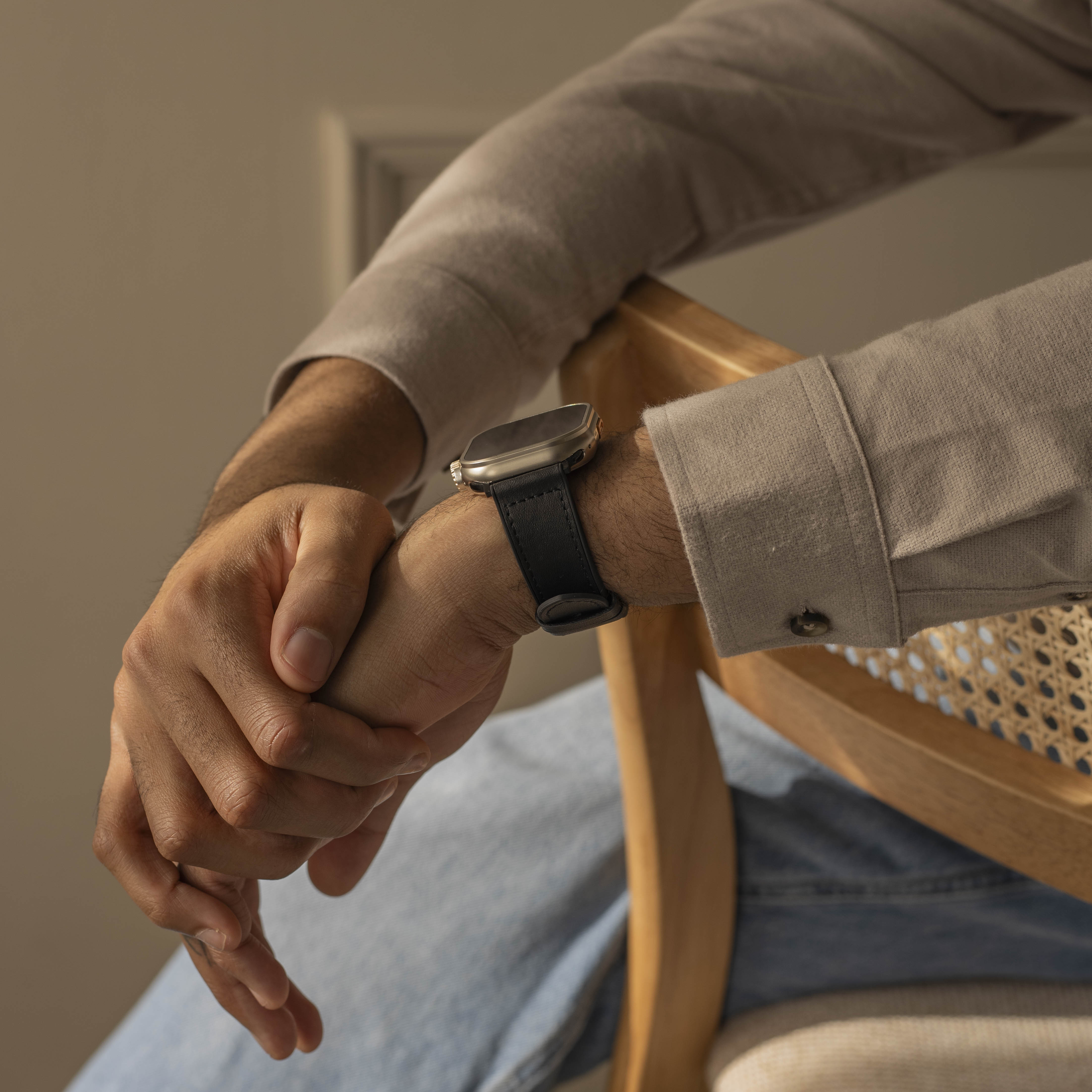 Apple Watch leren hybrid gesp bandje (zwart)