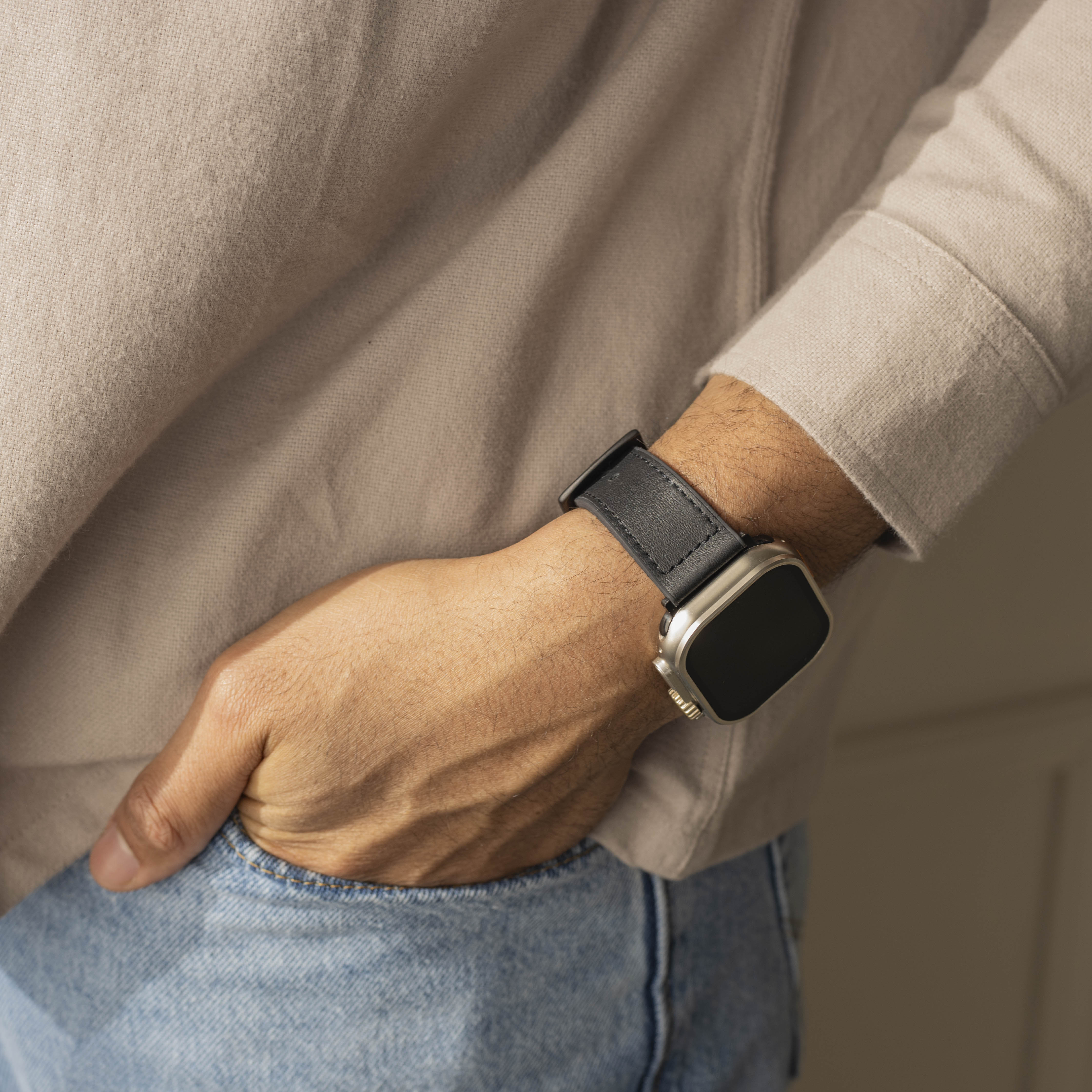Apple Watch leren hybrid gesp bandje (zwart)