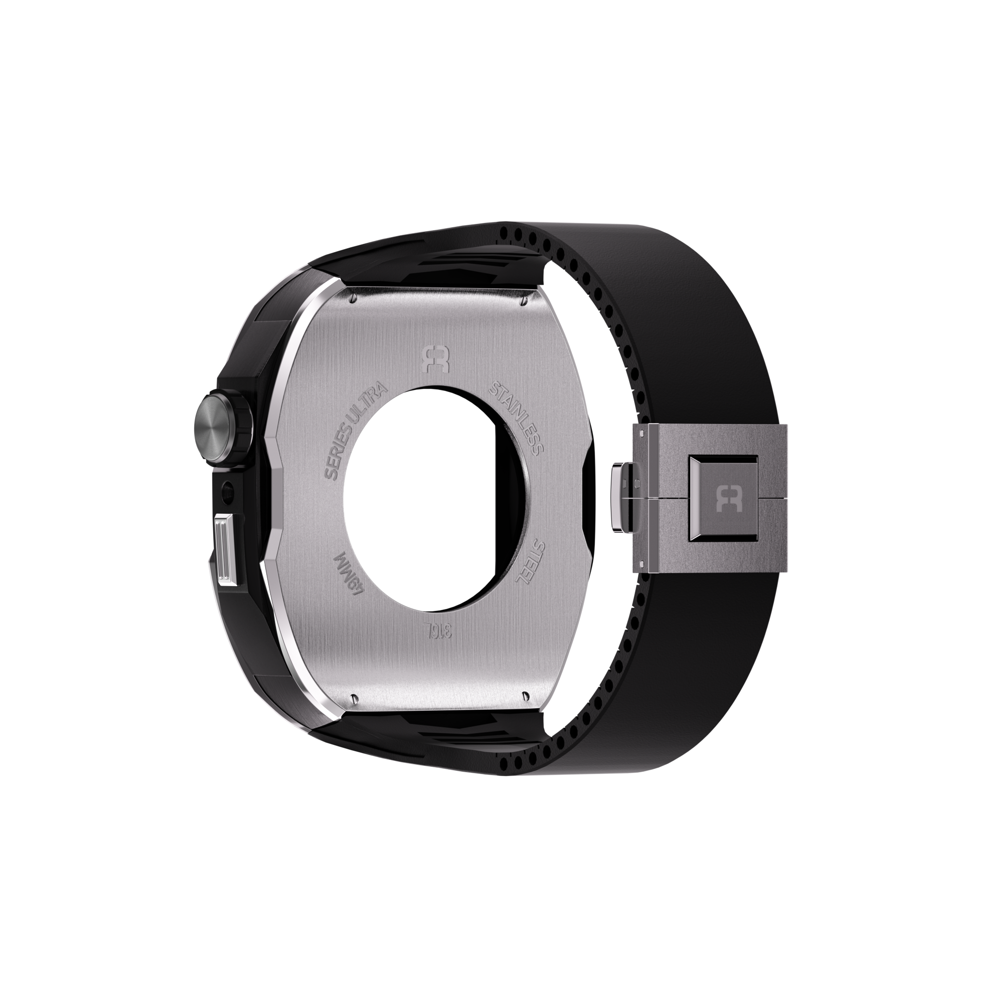 Reqior Apple Watch 45mm case met rubberen band (zilver)