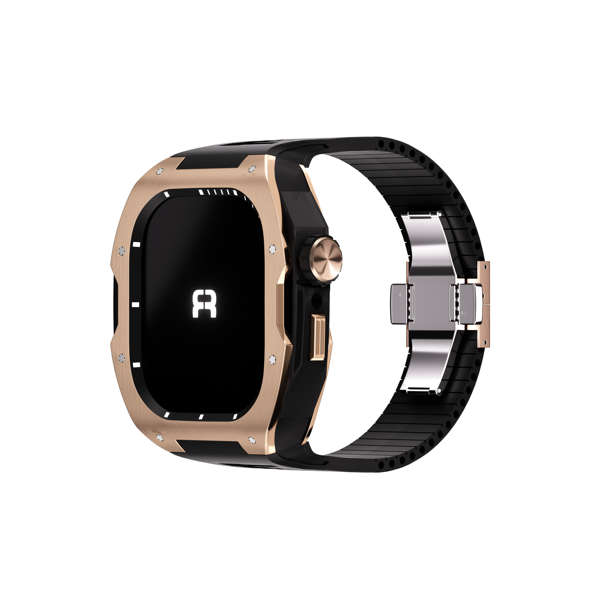 Reqior Apple Watch 45mm case met rubberen band (roségoud/zwart)