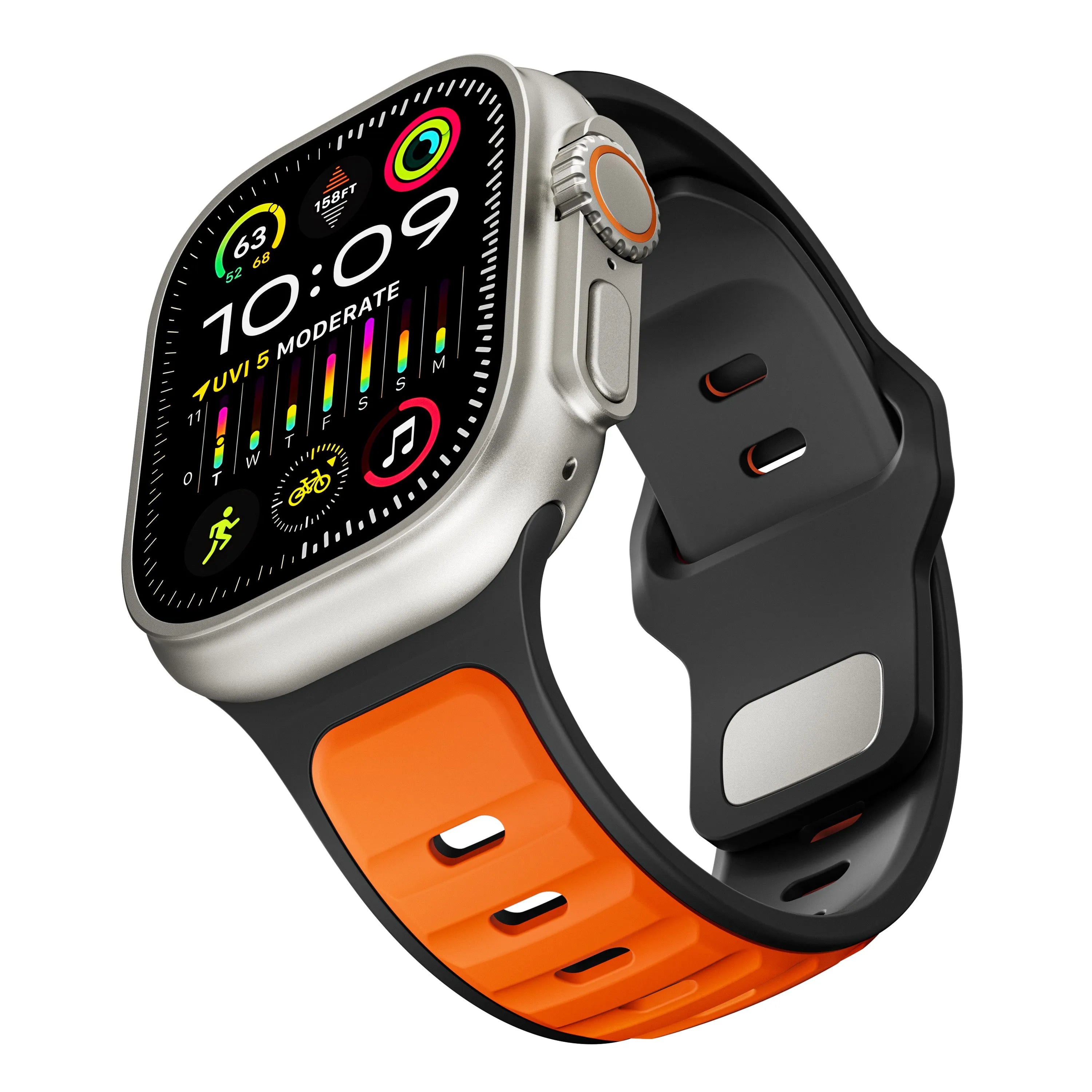 Apple Watch premium outdoor siliconen bandje (oranje/zwart)