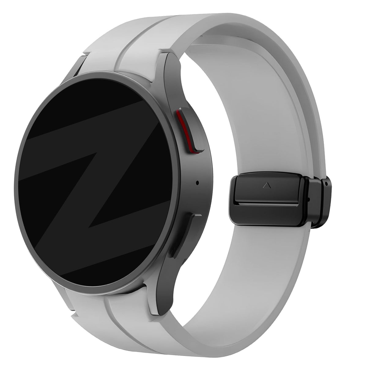 D-Buckle Silicone Strap, grey, on a watch, 3/4 front view