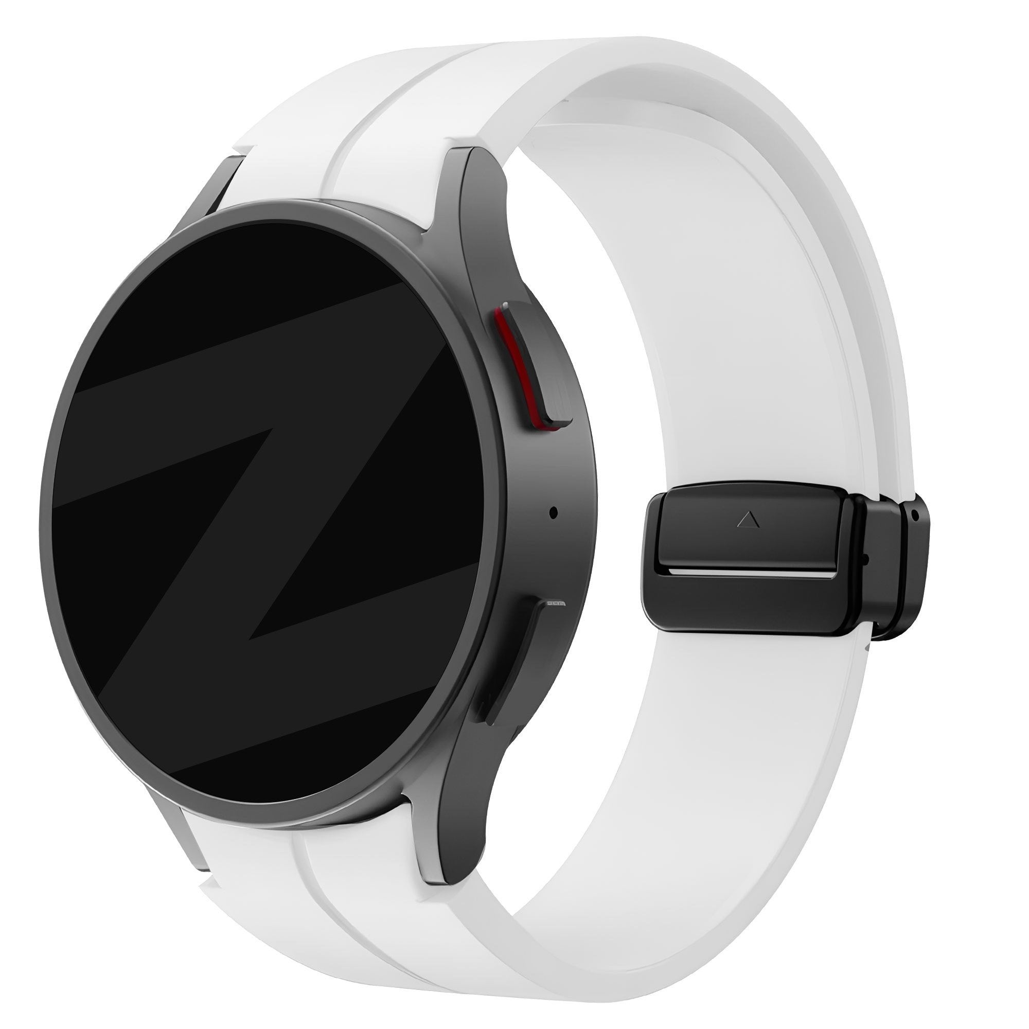 D-Buckle Silicone Strap, white, on a watch, 3/4 front view