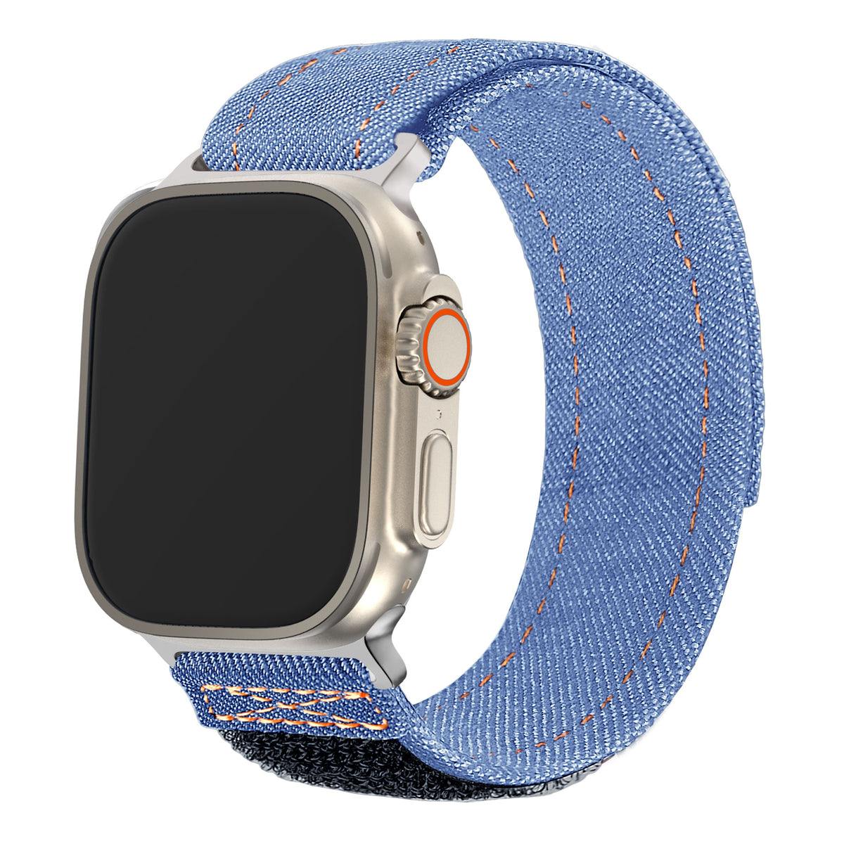 Nylon Denim Strap, light blue, on a watch, 3/4 front view