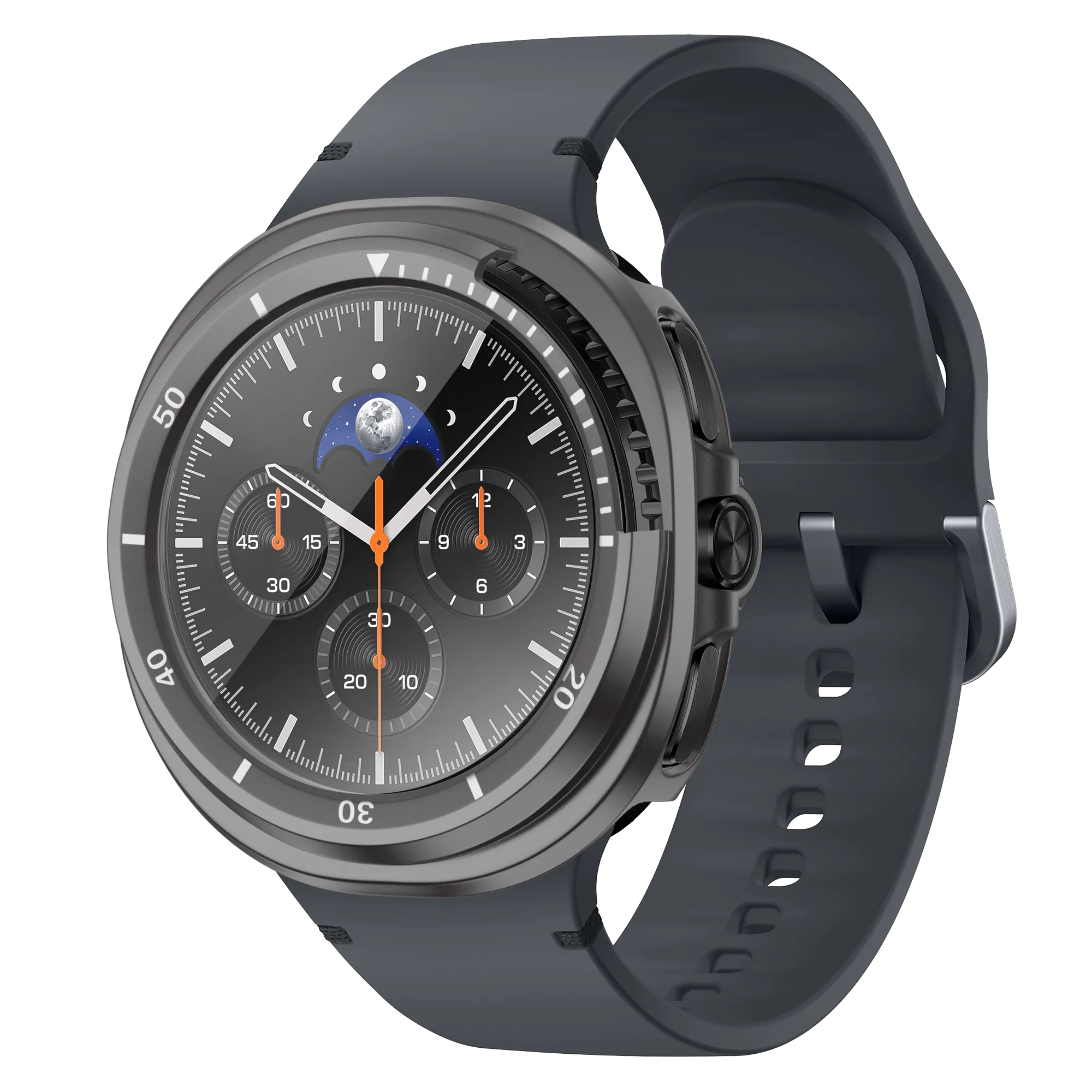 Bandz Samsung Galaxy Watch 8 Classic bezel hoesje met glas (titanium grijs/wit)