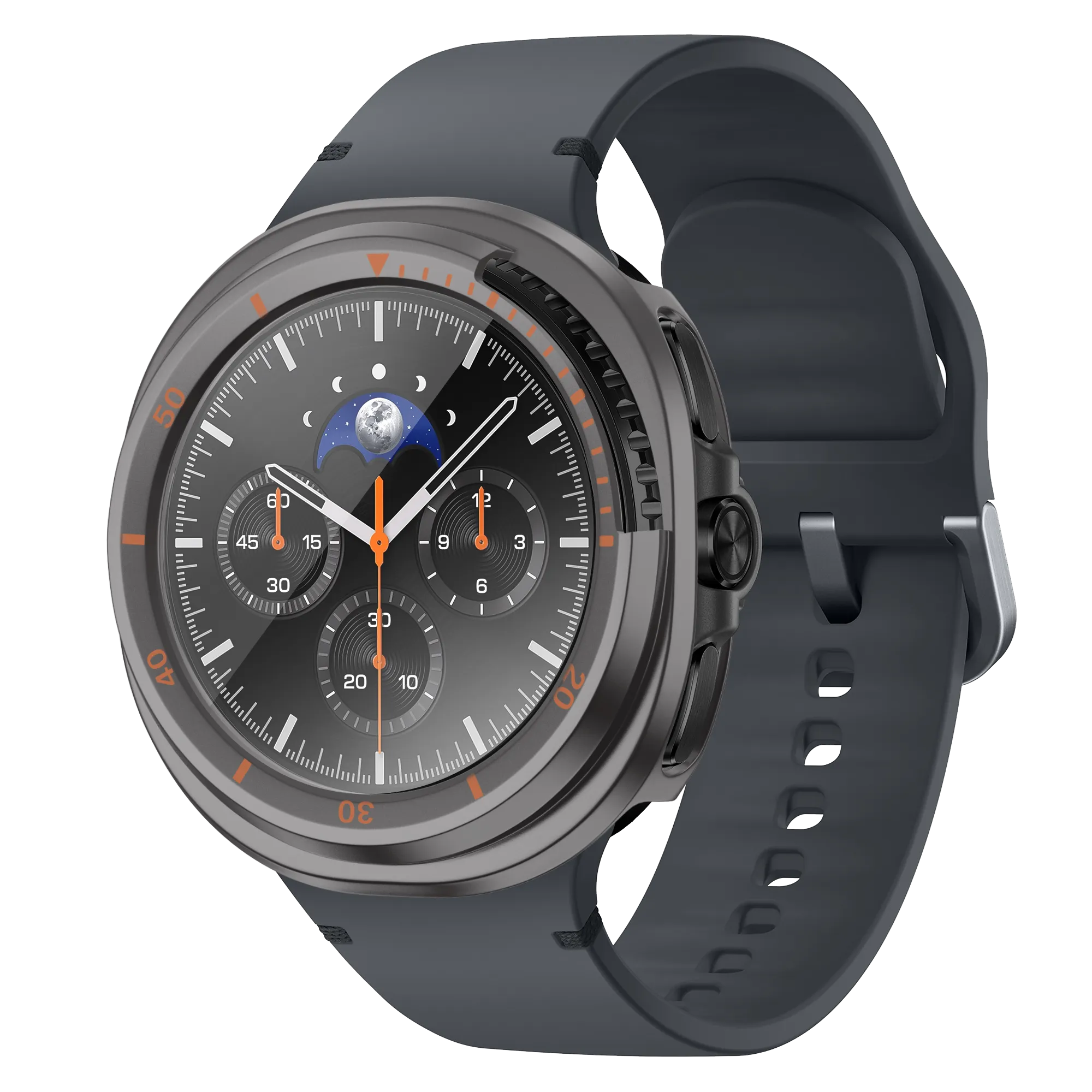Bandz Samsung Galaxy Watch 8 Classic bezel hoesje met glas (titanium grijs/oranje)