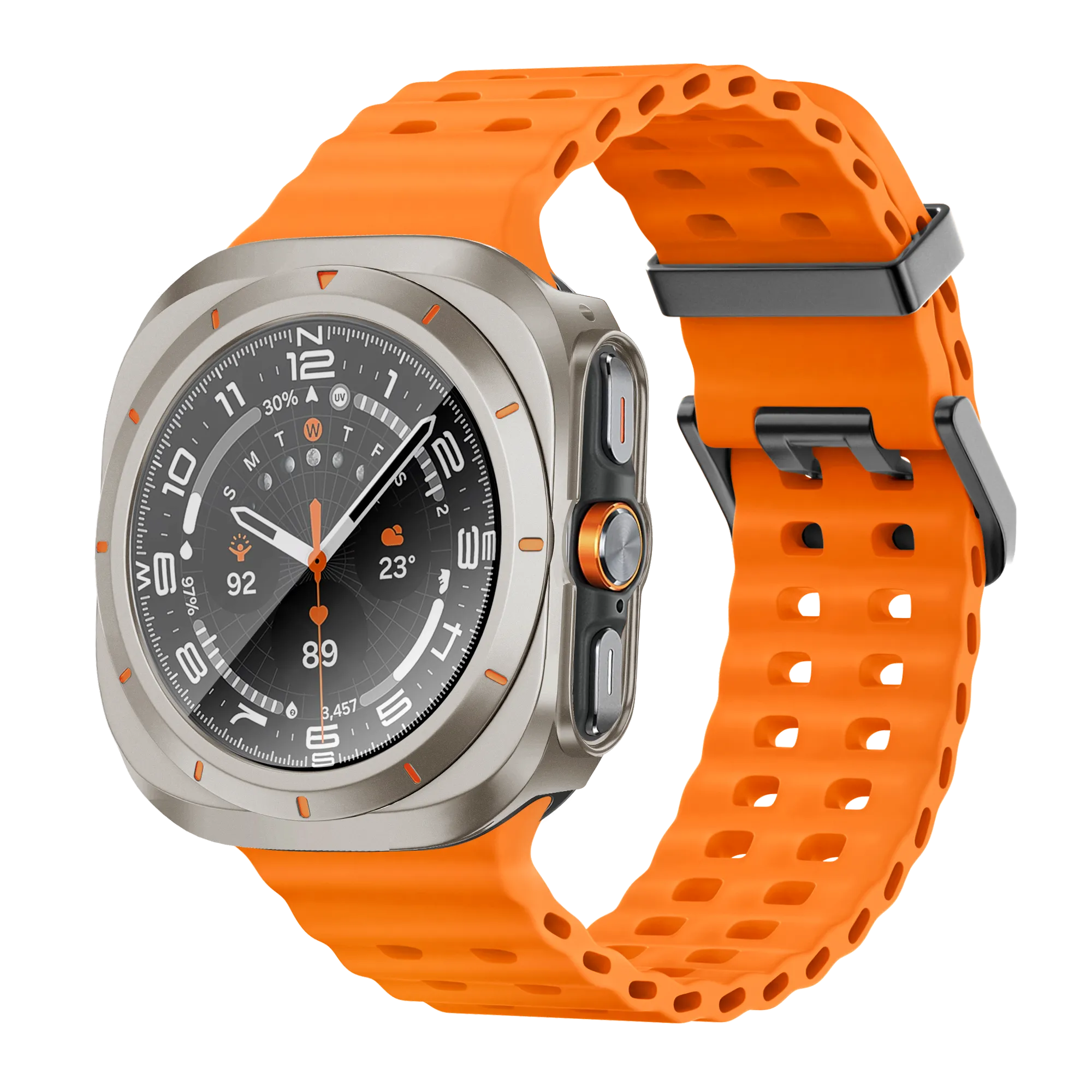 Bandz Samsung Galaxy Watch Ultra bezel PC hoesje (titanium met oranje)