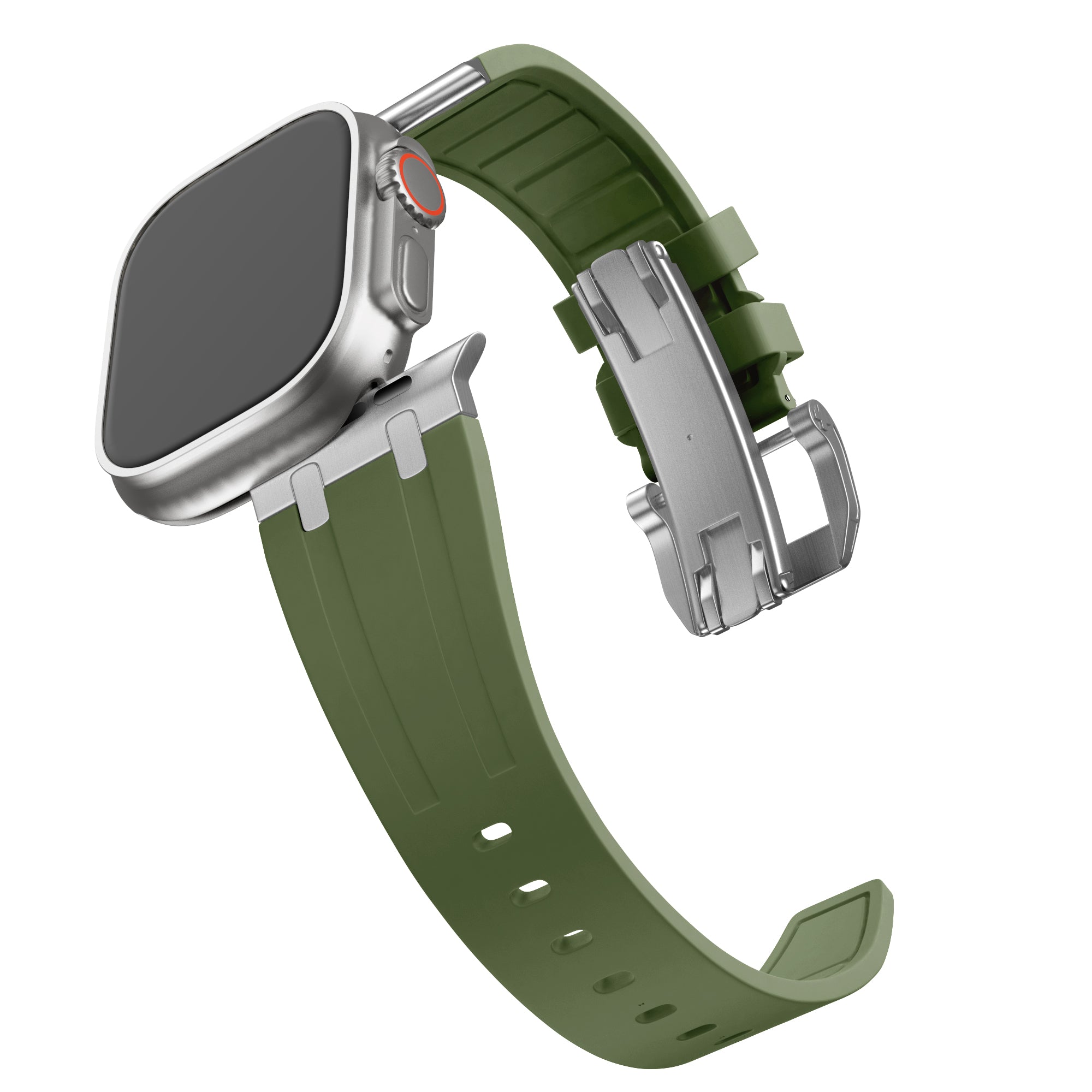 Bandz Apple Watch Ultra siliconen band 'Luxe Liquid' (groen met zilver)