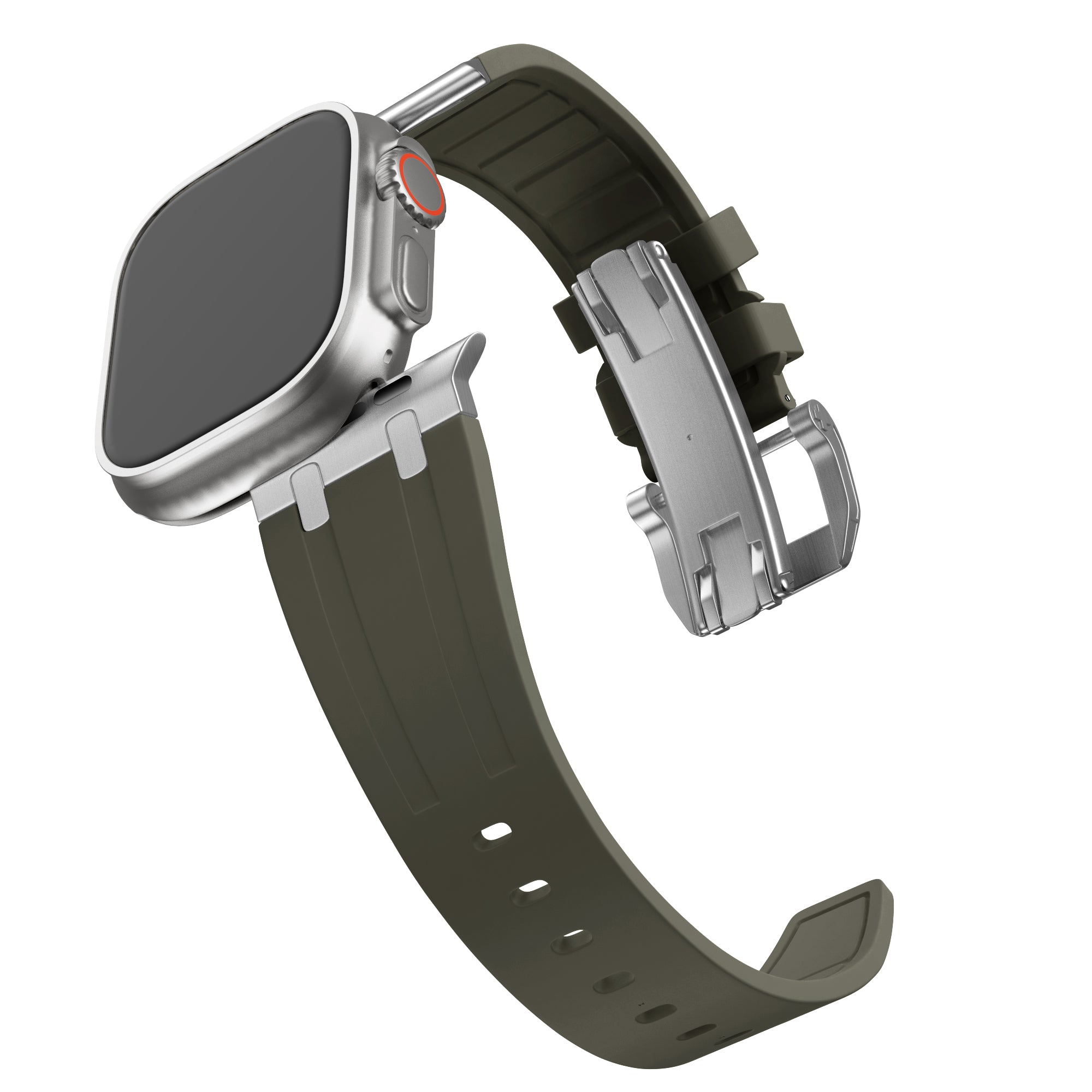 Bandz Apple Watch Ultra siliconen band 'Luxe Liquid' (bruin met zilver)