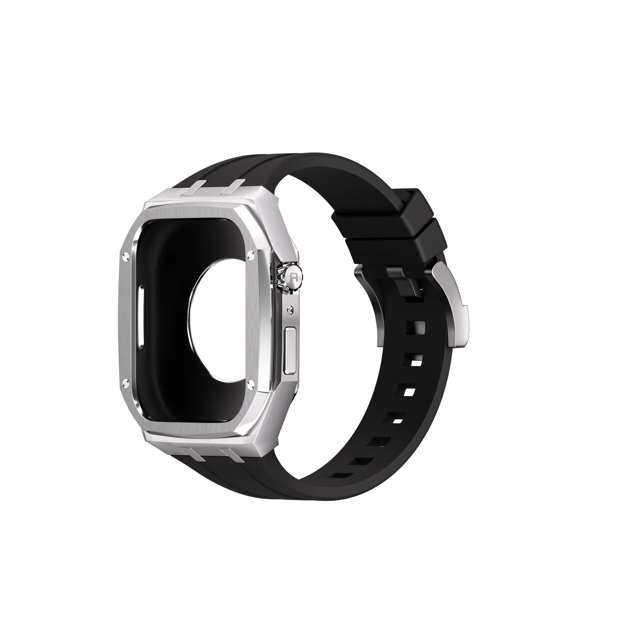 Reqior Apple Watch 45mm metalen case met rubberen band (zilver)