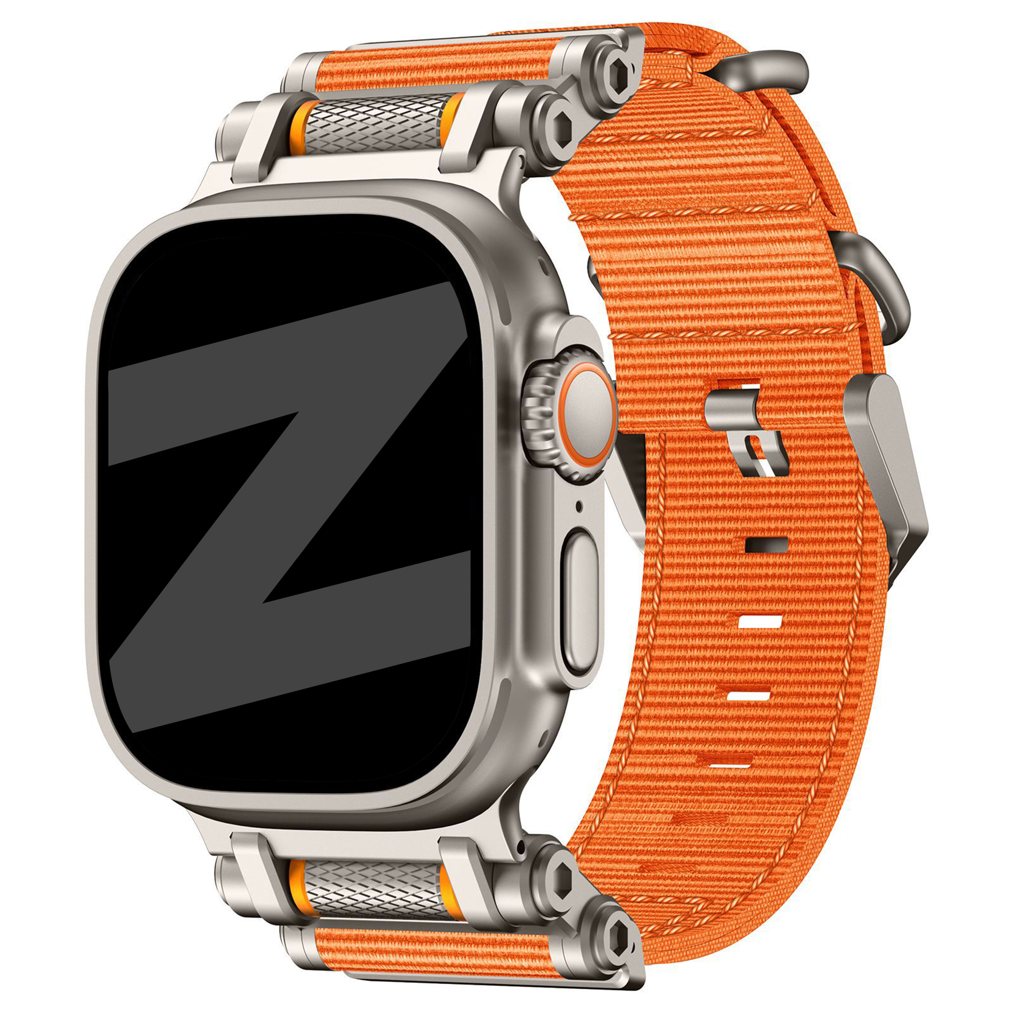 Bandz Apple Watch Ultra nylon band 'Explorer' (oranje met titanium)
