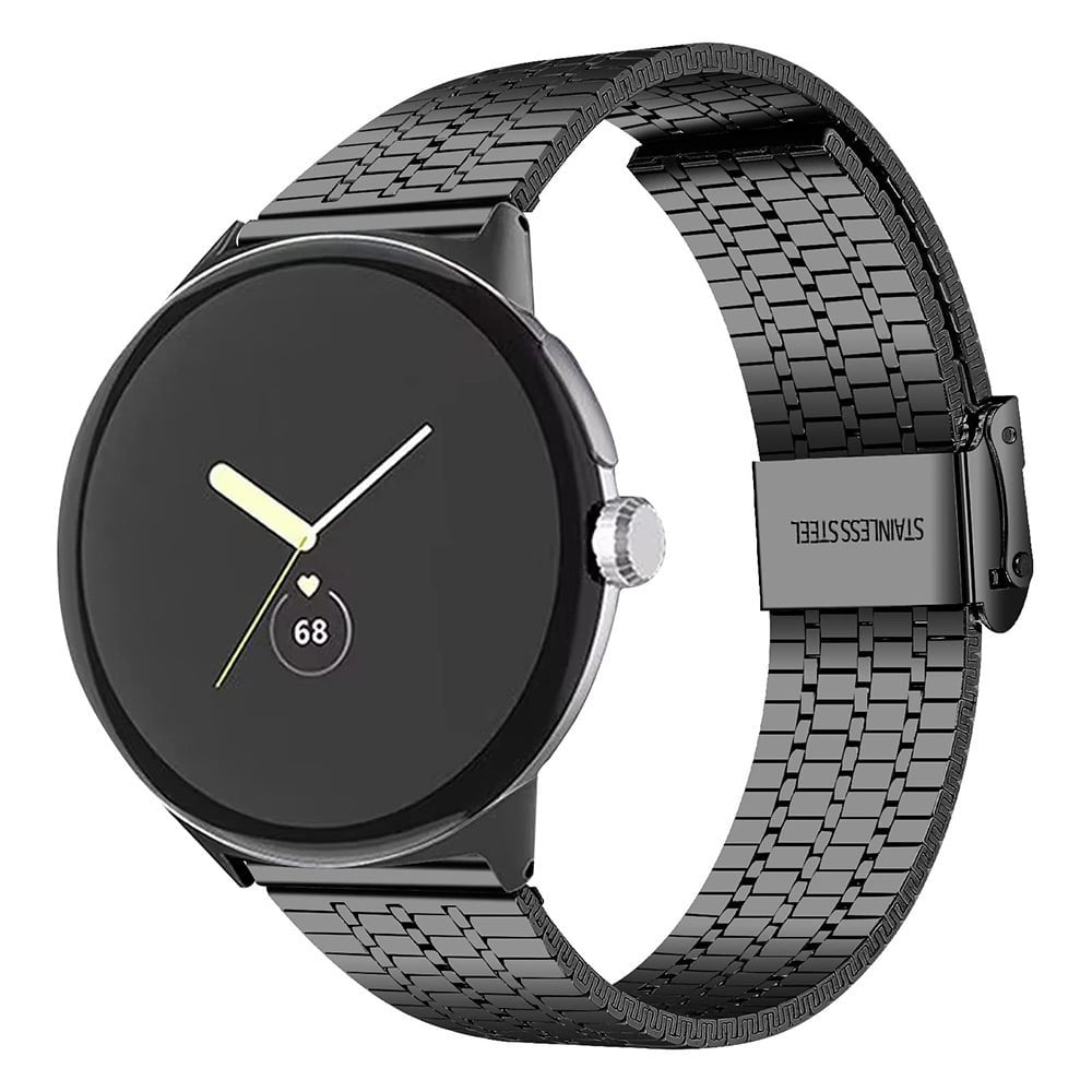 Fine Steel Strap, black, on a watch, 3/4 front view