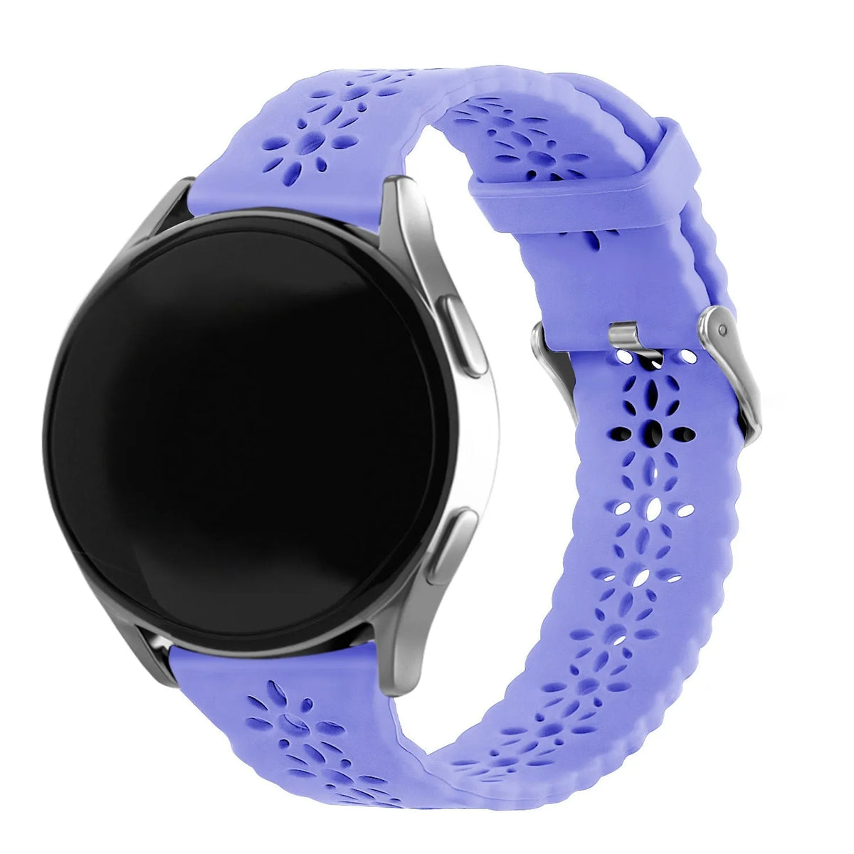 Patterned Silicone Strap, lilac, on a watch, 3/4 front view