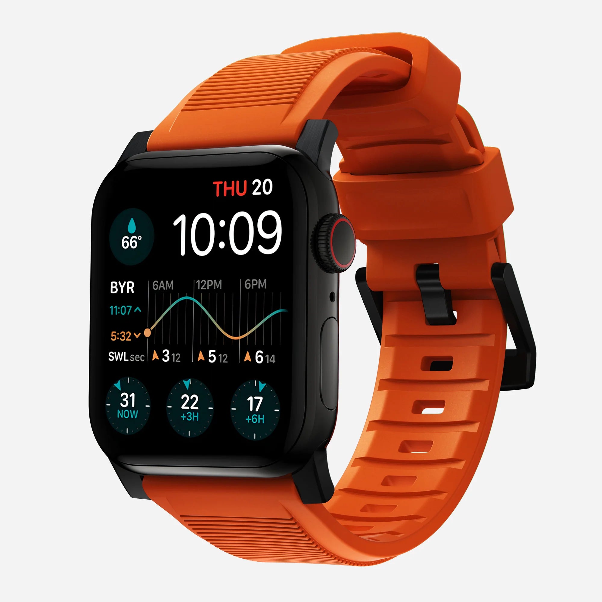 Nomad Rugged Apple Watch siliconen bandje (zwart/ultra orange)