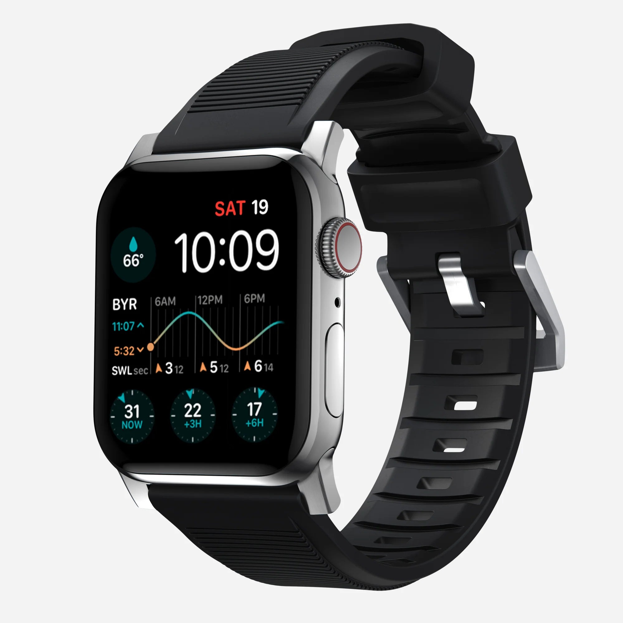 Nomad Rugged Apple Watch siliconen bandje (zwart/zilver)