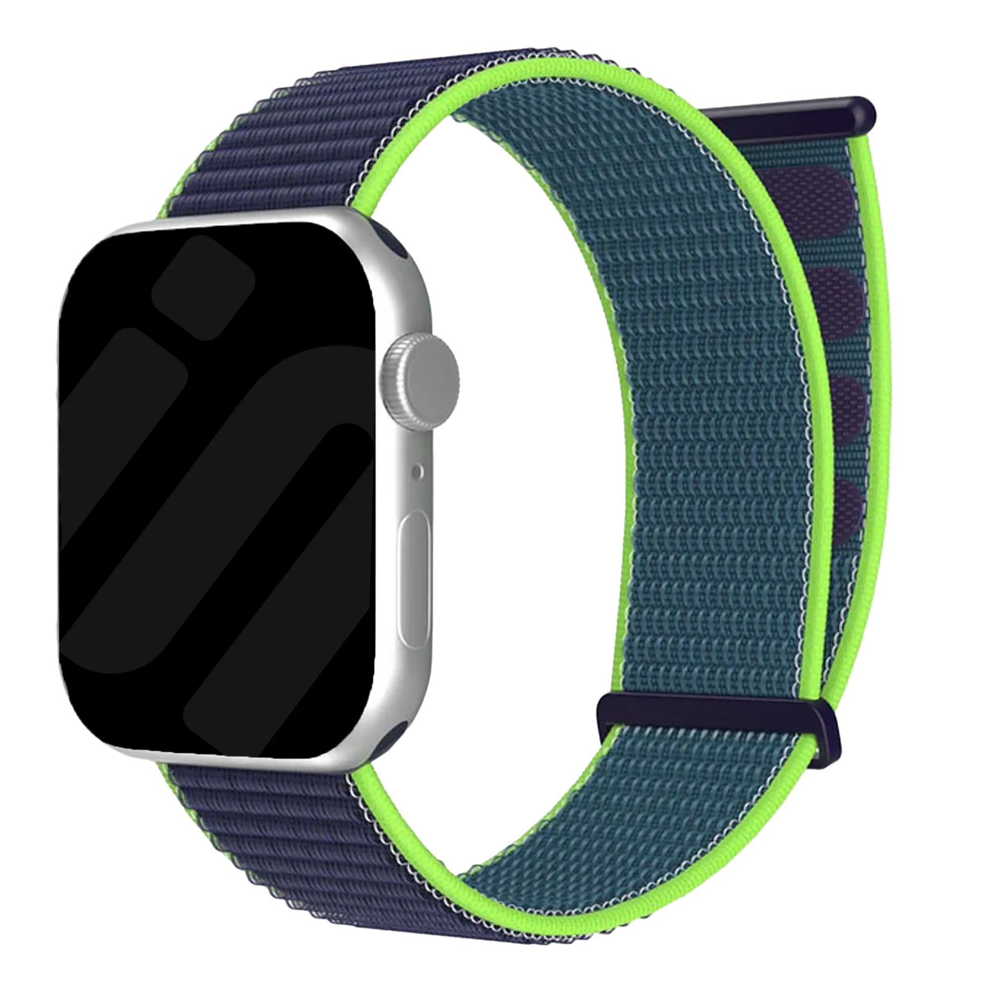 Apple Watch nylon loop bandje (donkerblauw/lime)