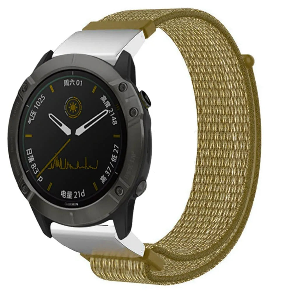Nylon Strap, olive green, on a watch, 3/4 front view