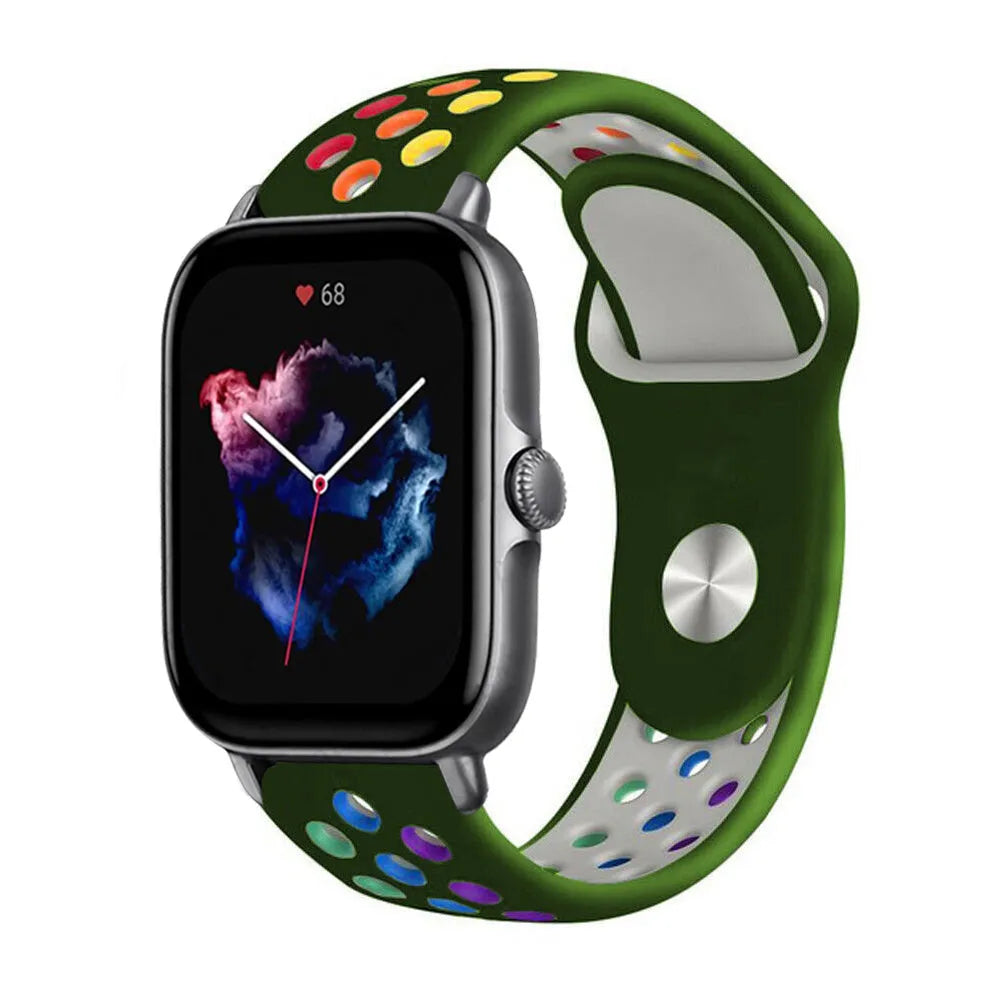 Silicone Sport Strap, on a watch, 3/4 front view