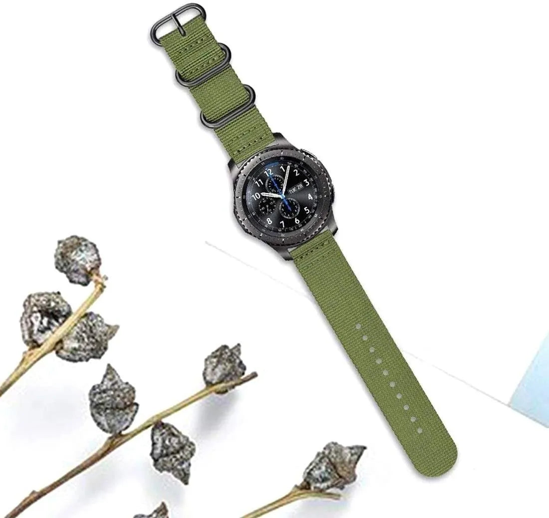 Nylon Buckle Strap, green, on a watch, 3/4 front view