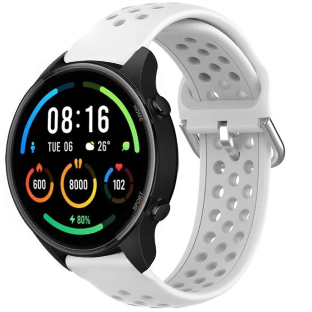 Breathable Silicone Strap, white, on a watch, 3/4 front view
