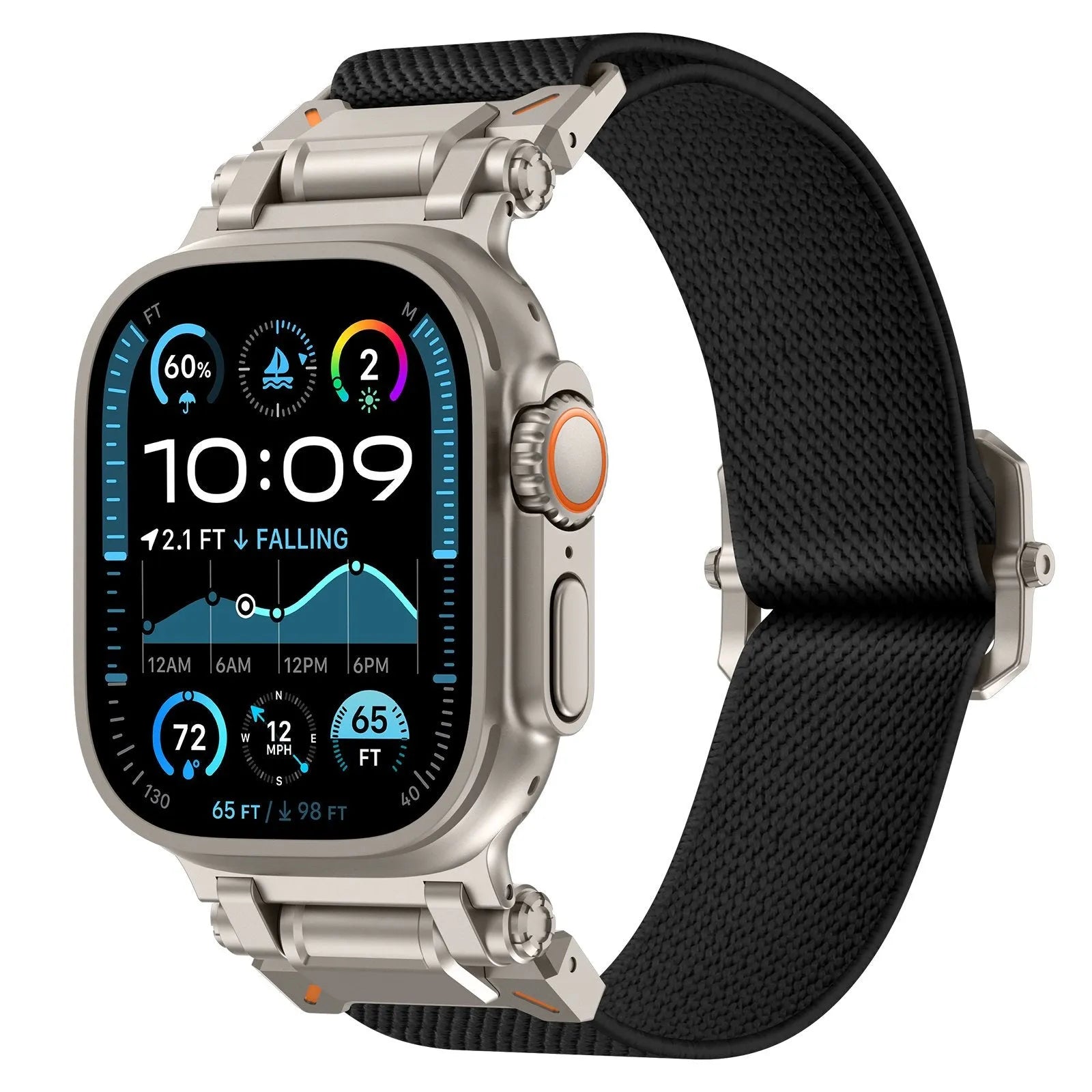 Apple Watch 'Explorer' polyester band (zwart met titanium)