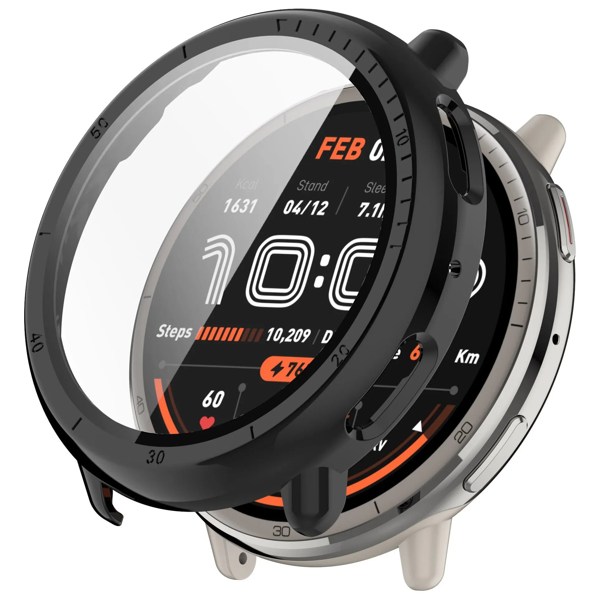 Amazfit Active 2 PC case met glas (zwart)