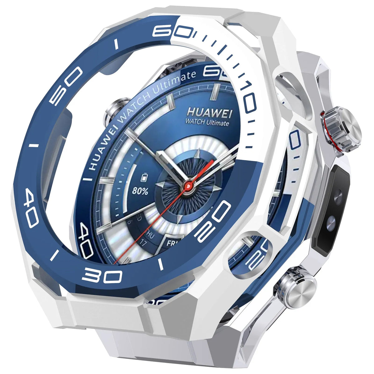 Huawei Watch Ultimate 2 PC case met glas (wit/blauw)