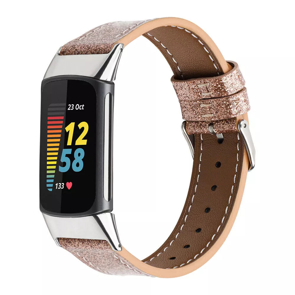 Fitbit Charge 6 leren bandje (donkergoud)