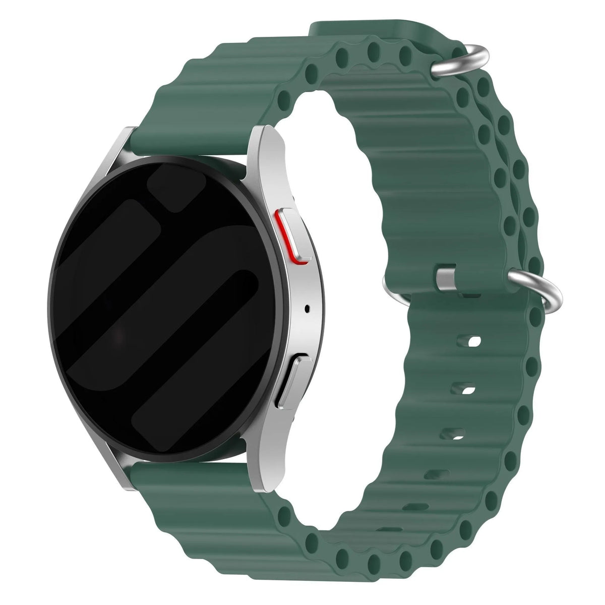 Silicone Ocean Strap, dark green, on a watch, 3/4 front view